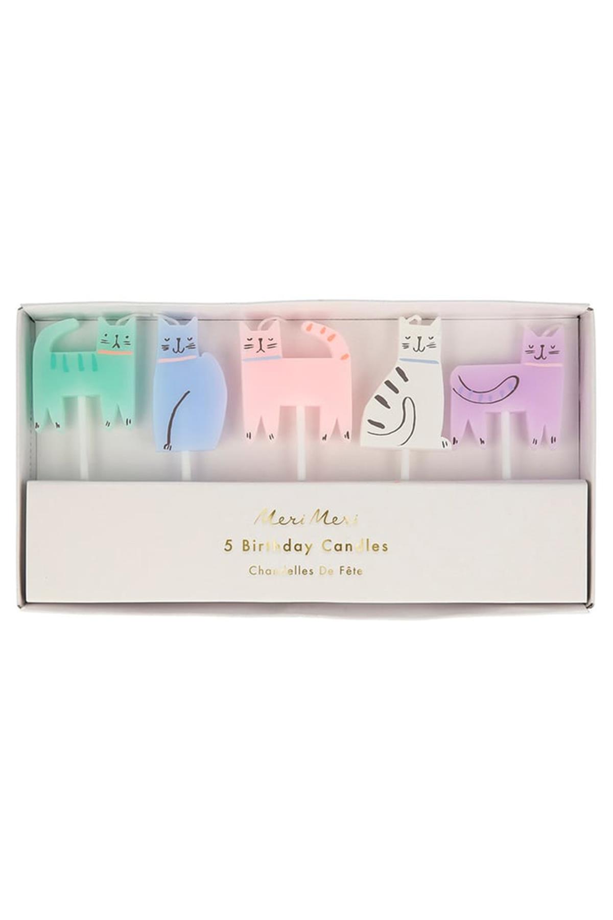 Meri Meri - Cat Candles - Kedi Mumlar Çok Renkli