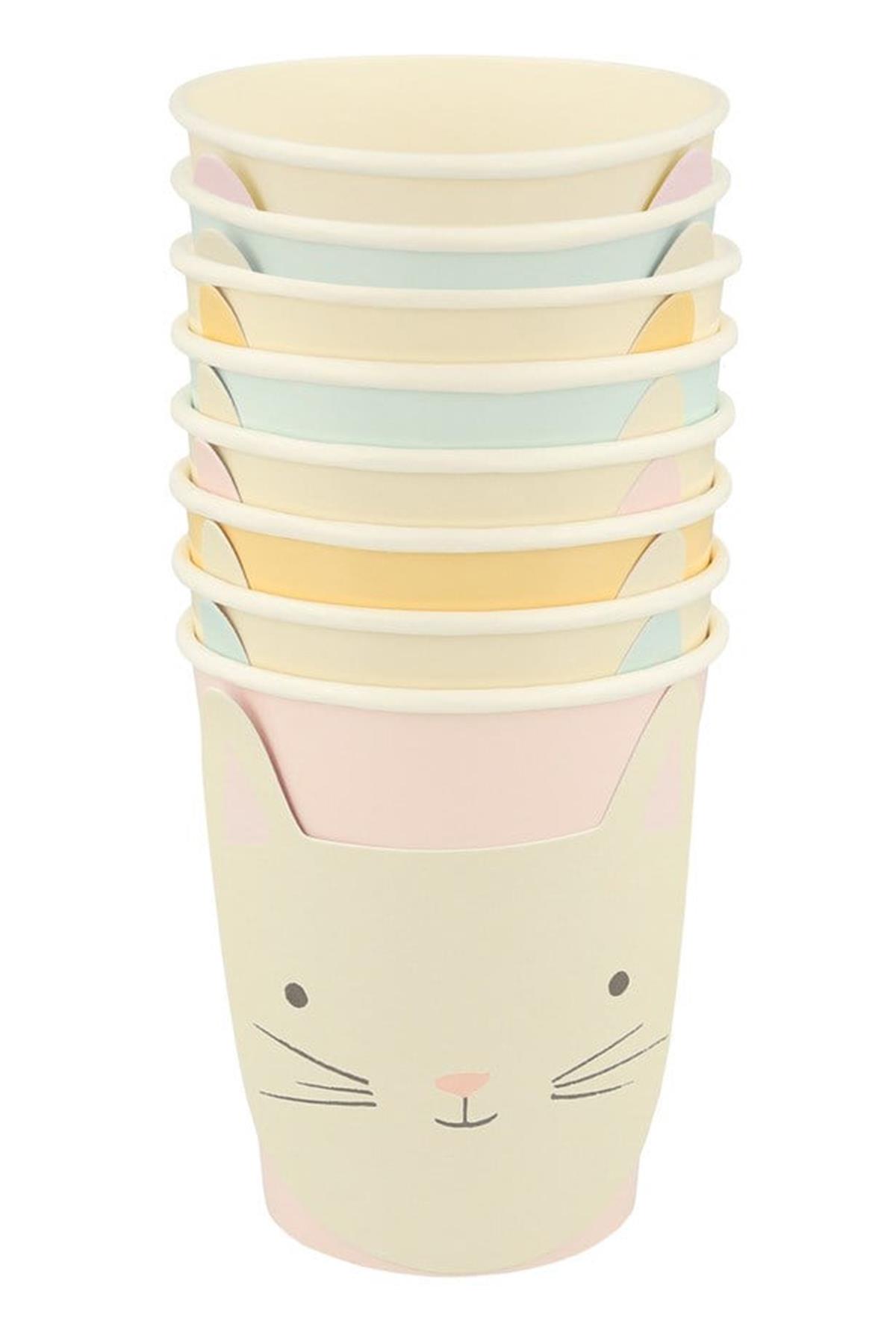 Meri Meri - Cat Cups - Kedi Bardaklar - 8'li Çok Renkli