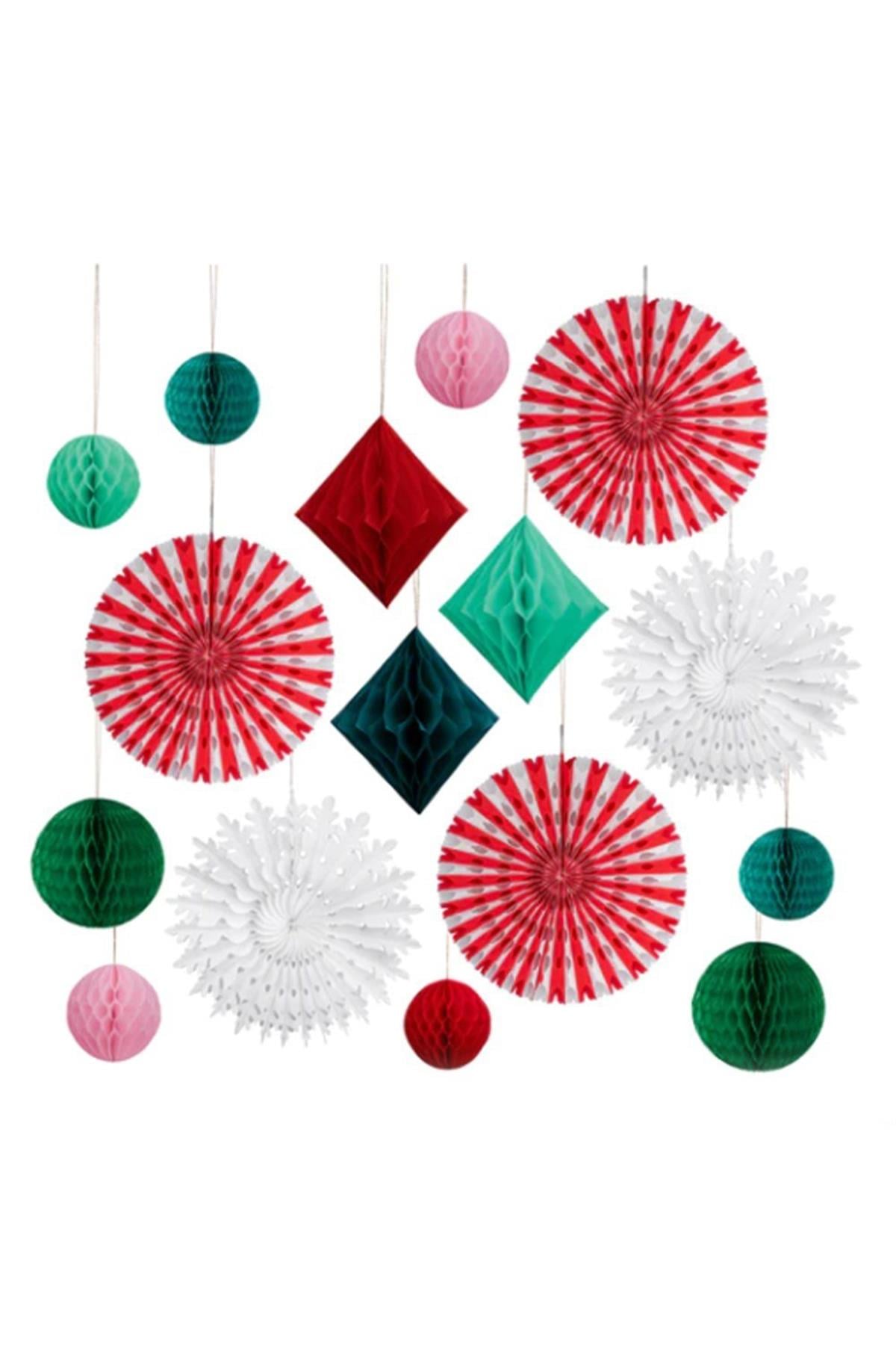 Meri Meri - Christmas Honeycomb Decoration Kit - Yeni Yıl Petekli Dekor Kiti Çok Renkli
