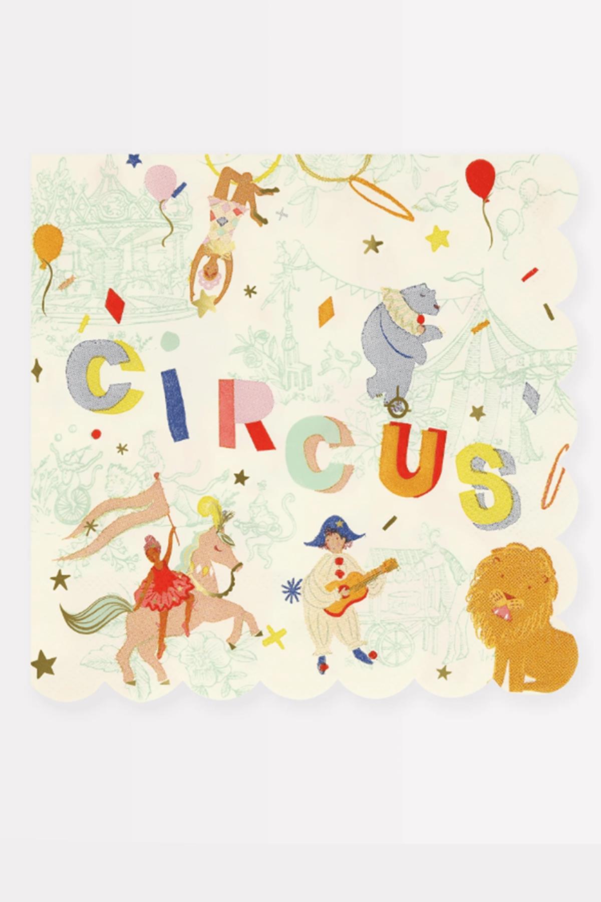 Meri Meri - Circus Large Napkins - Sirk Peçeteler (L) (x16) Çok Renkli