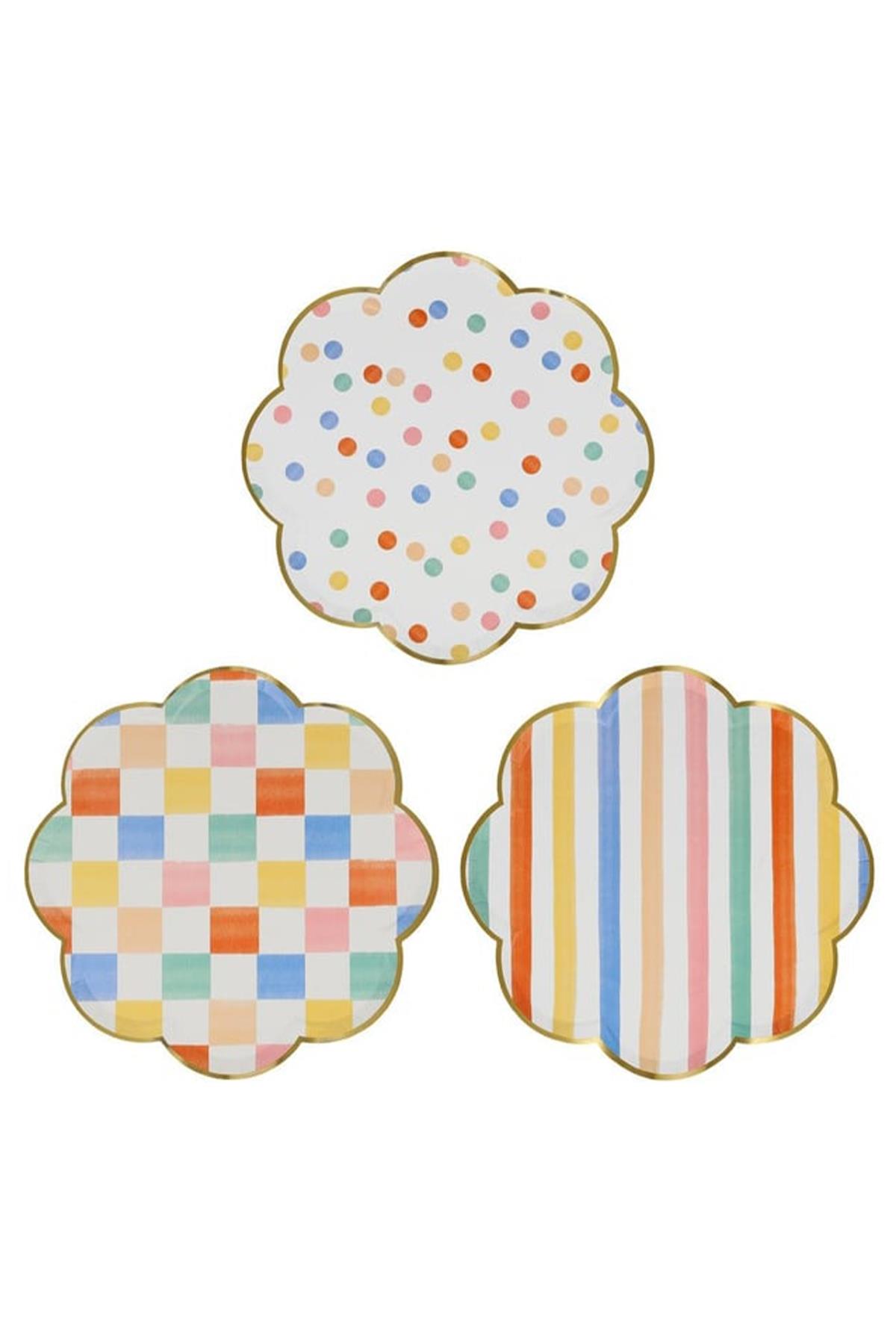 Meri Meri - Colourful Pattern Side Plates - Renkli Desenler Tabaklar - 8'li Çok Renkli