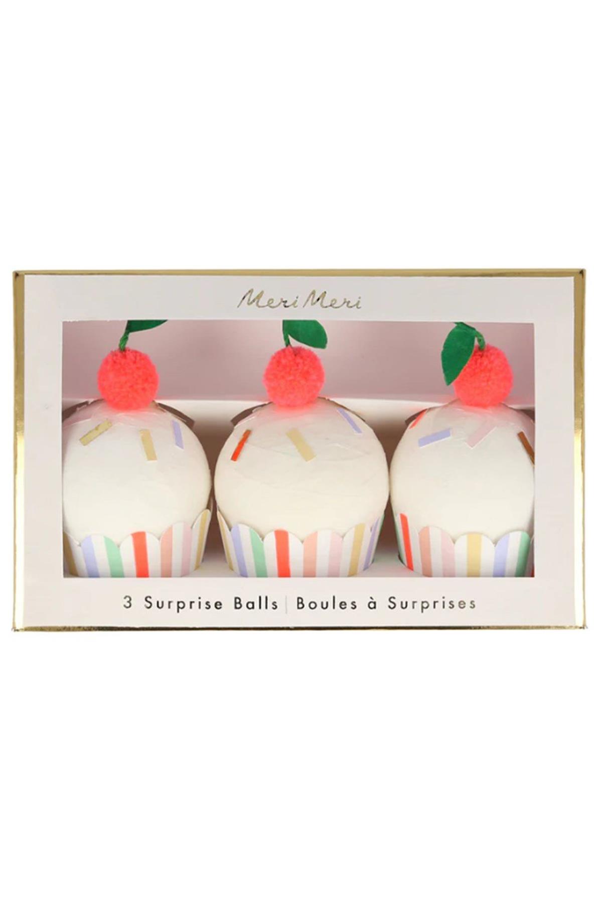 Meri Meri - Cupcake Surprise Balls - Cupcake Sürpriz Toplar - 3lü Çok Renkli