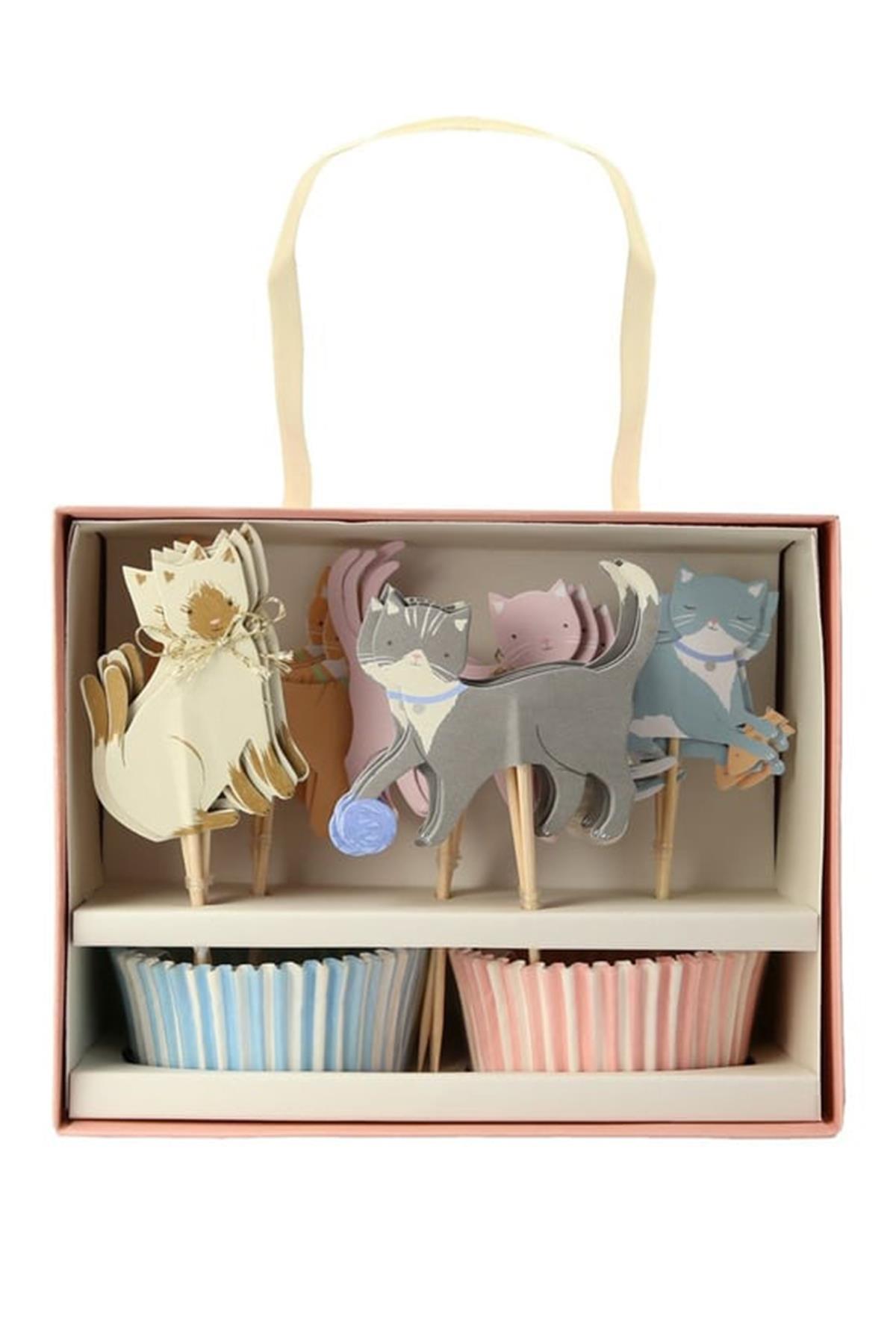 Meri Meri - Cute Kittens Cupcake Kit - Yavru Kedi Cupcake Kit - 24'lü Çok Renkli