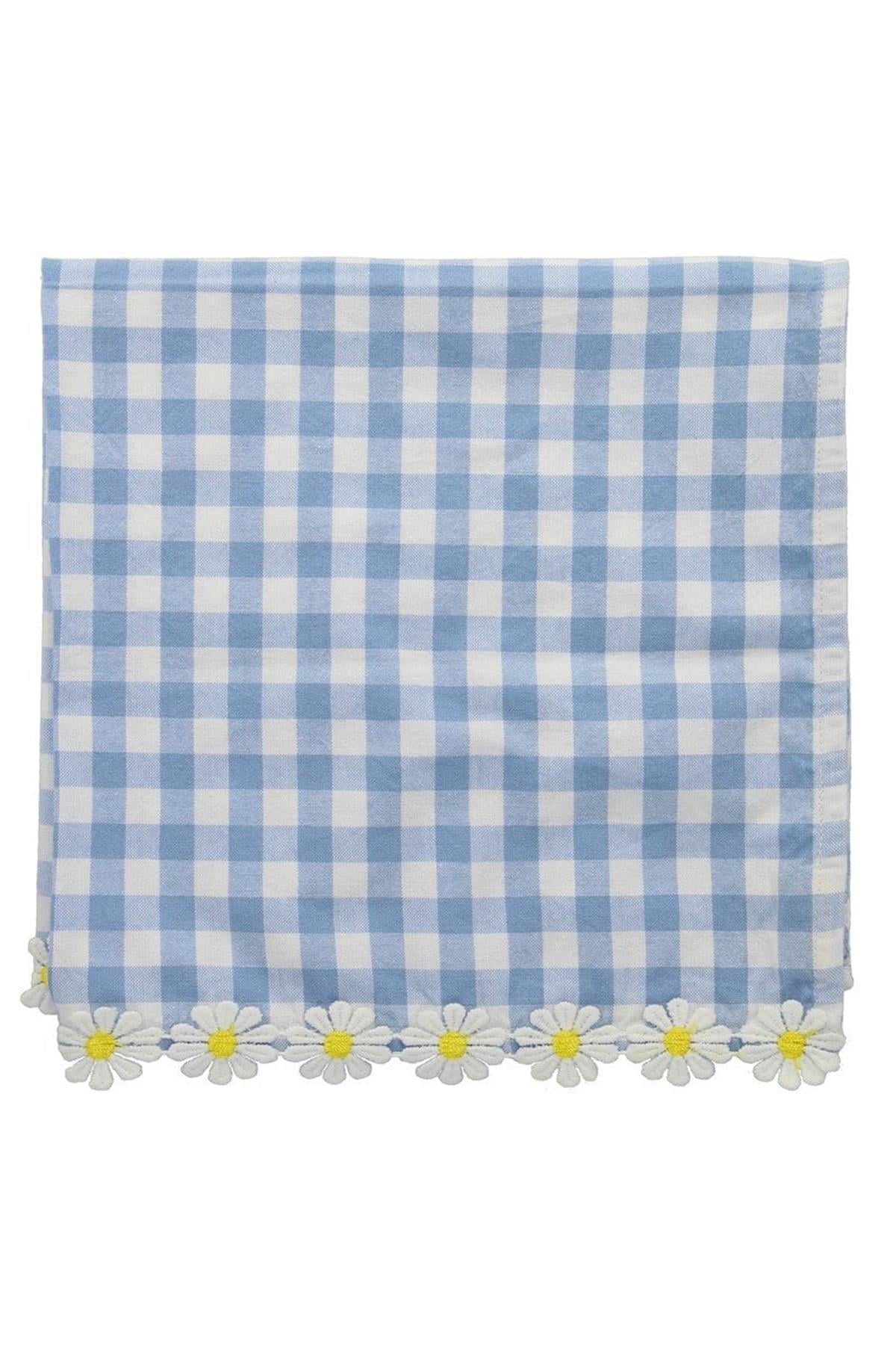 Meri Meri - Daisy Edge Gingham Napkins - Papatya Detaylı Pötikare Kumaş Peçeteler - 4'lü Çok Renkli