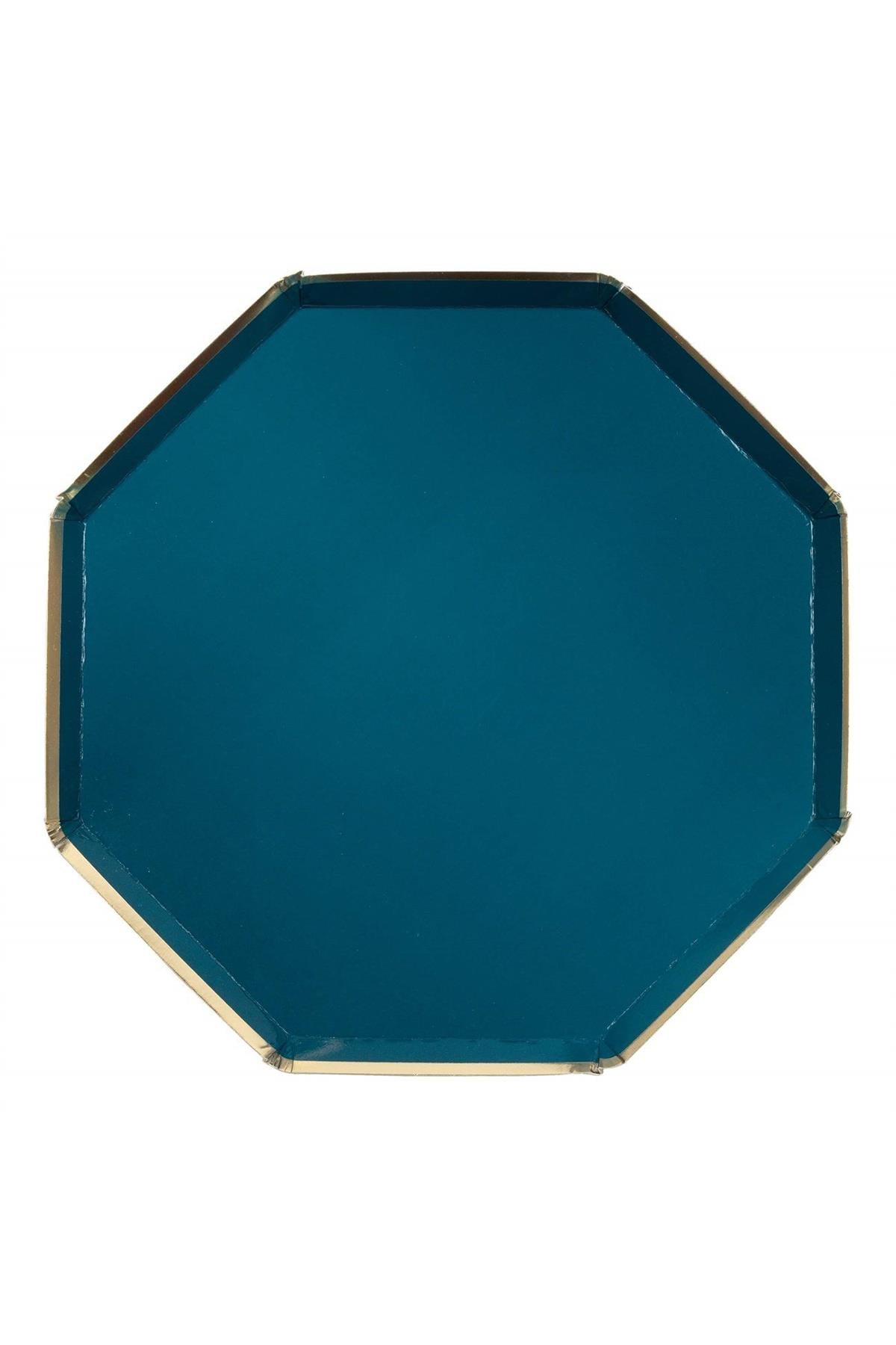 Meri Meri - Dark Teal Side Plates - Koyu Turkuaz Tabaklar - M - 8'li Çok Renkli