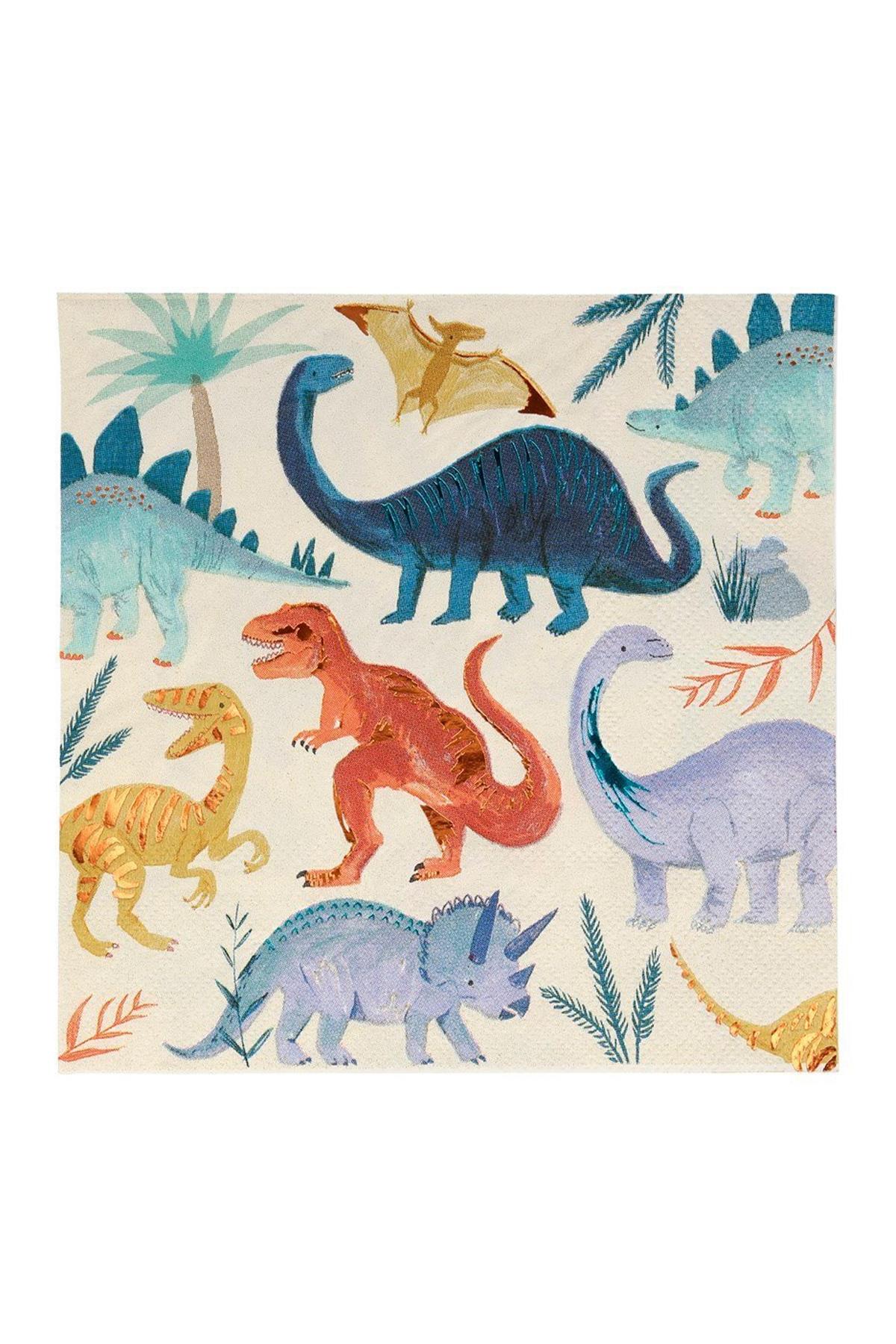 Meri Meri - Dinosaur Napkins - Dinozor Peçete - L - 16'lı Çok Renkli