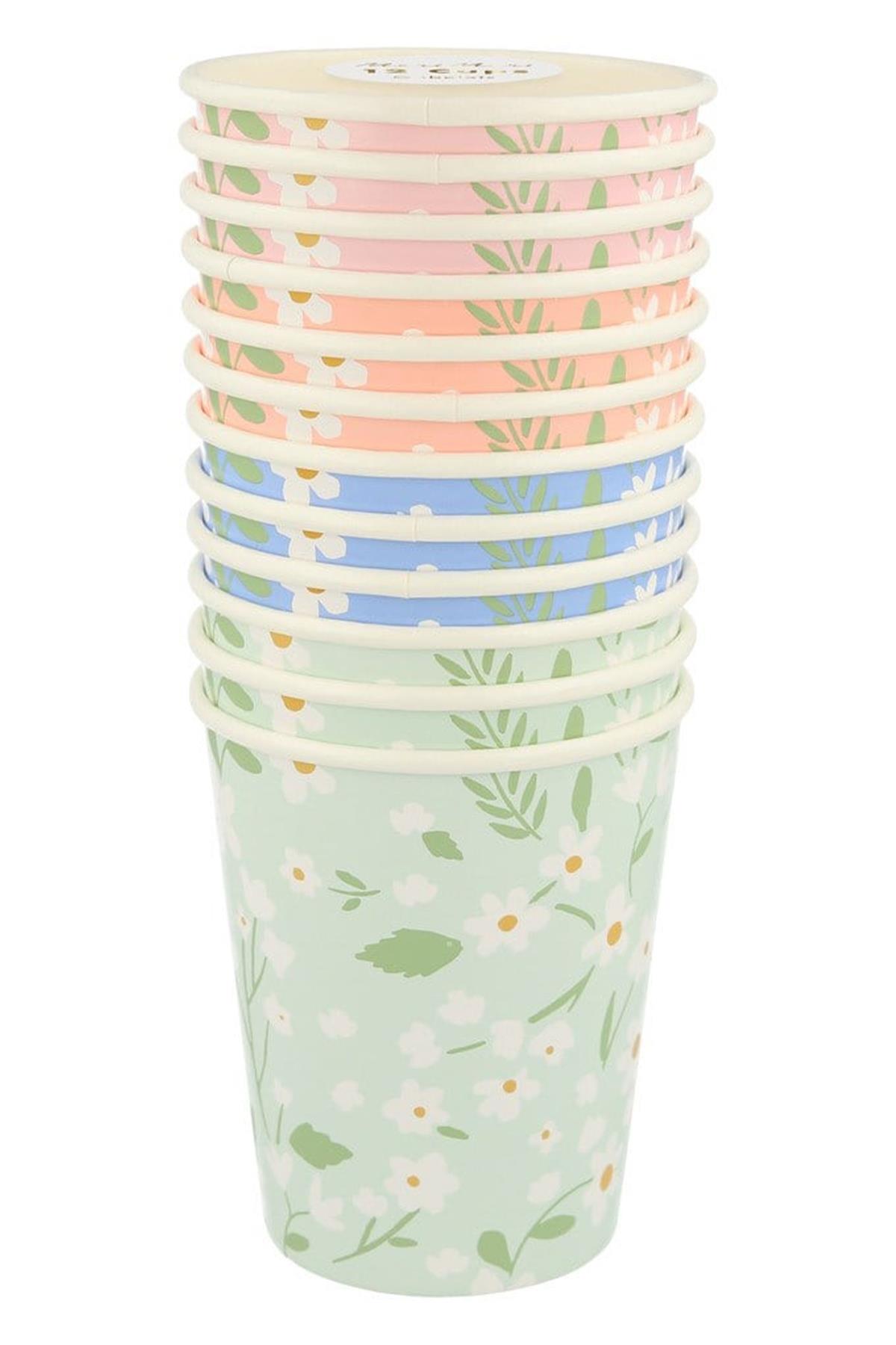 Meri Meri - Ditsy Floral Cups - Çiçekli Bardaklar - 12'li Çok Renkli