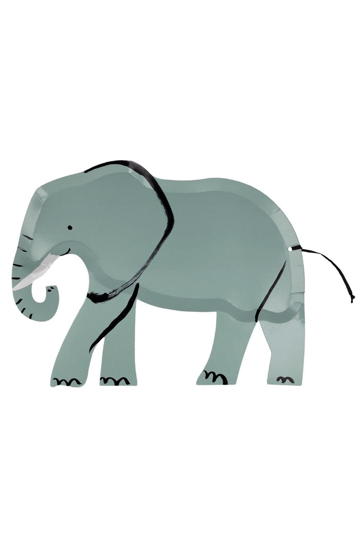 Meri Meri - Elephant Plates - Fil Tabaklar - 8'li Çok Renkli