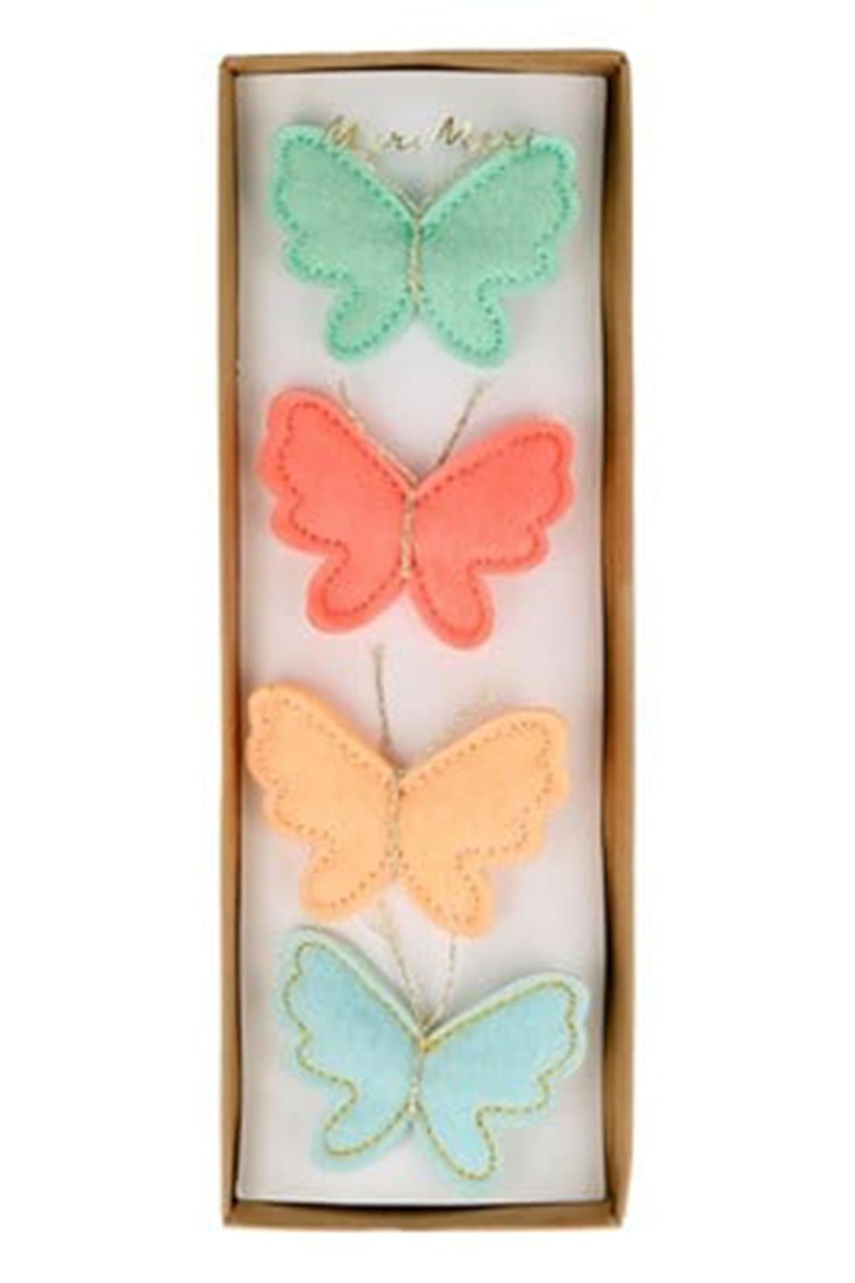Meri Meri - Felt Butterfly Hair Clips - Kelebek Tokalar - 4'lü Çok Renkli