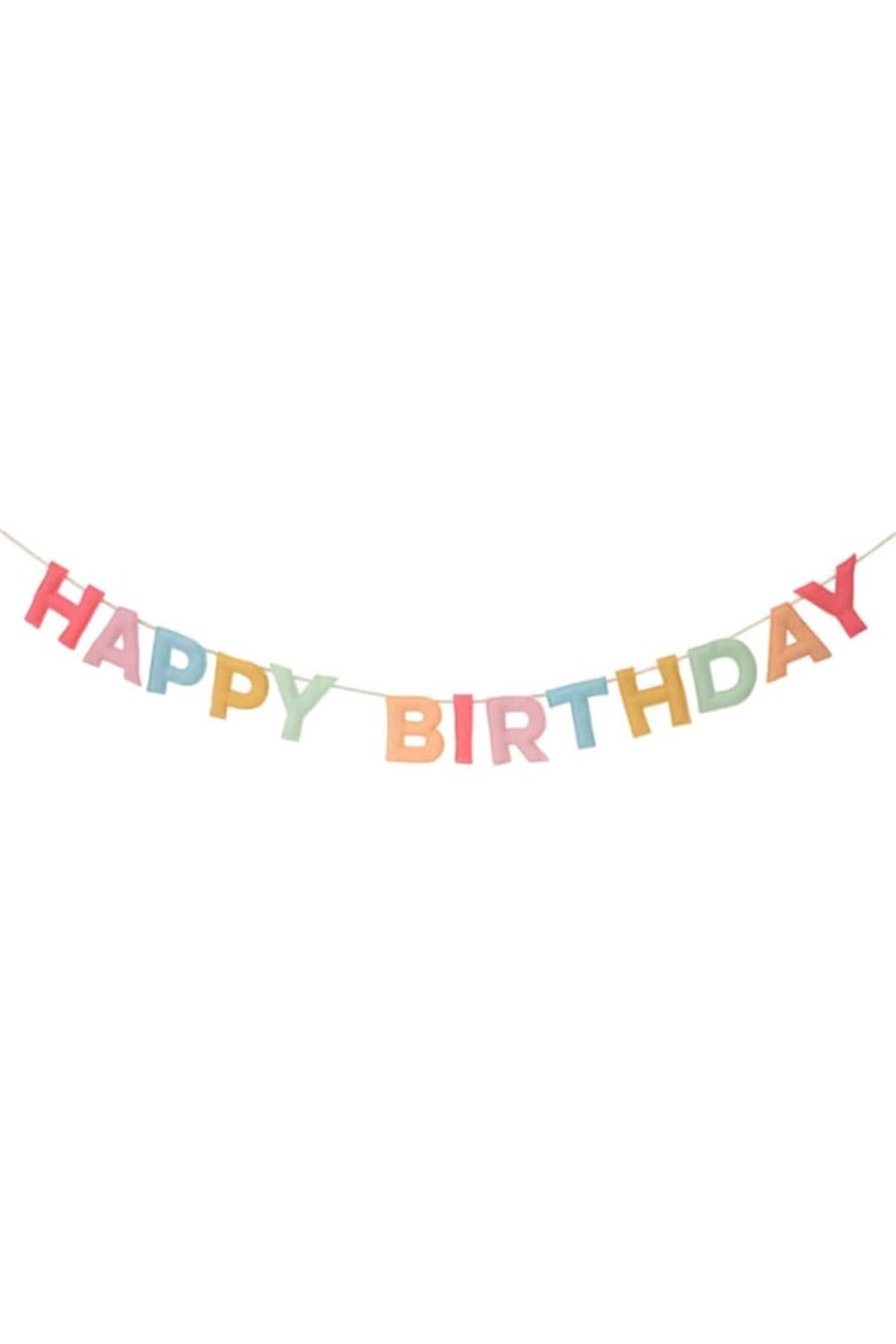 Meri Meri - Fely Happy Birthday Garland - Keçe Happy Birthday Asılan Süs Çok Renkli