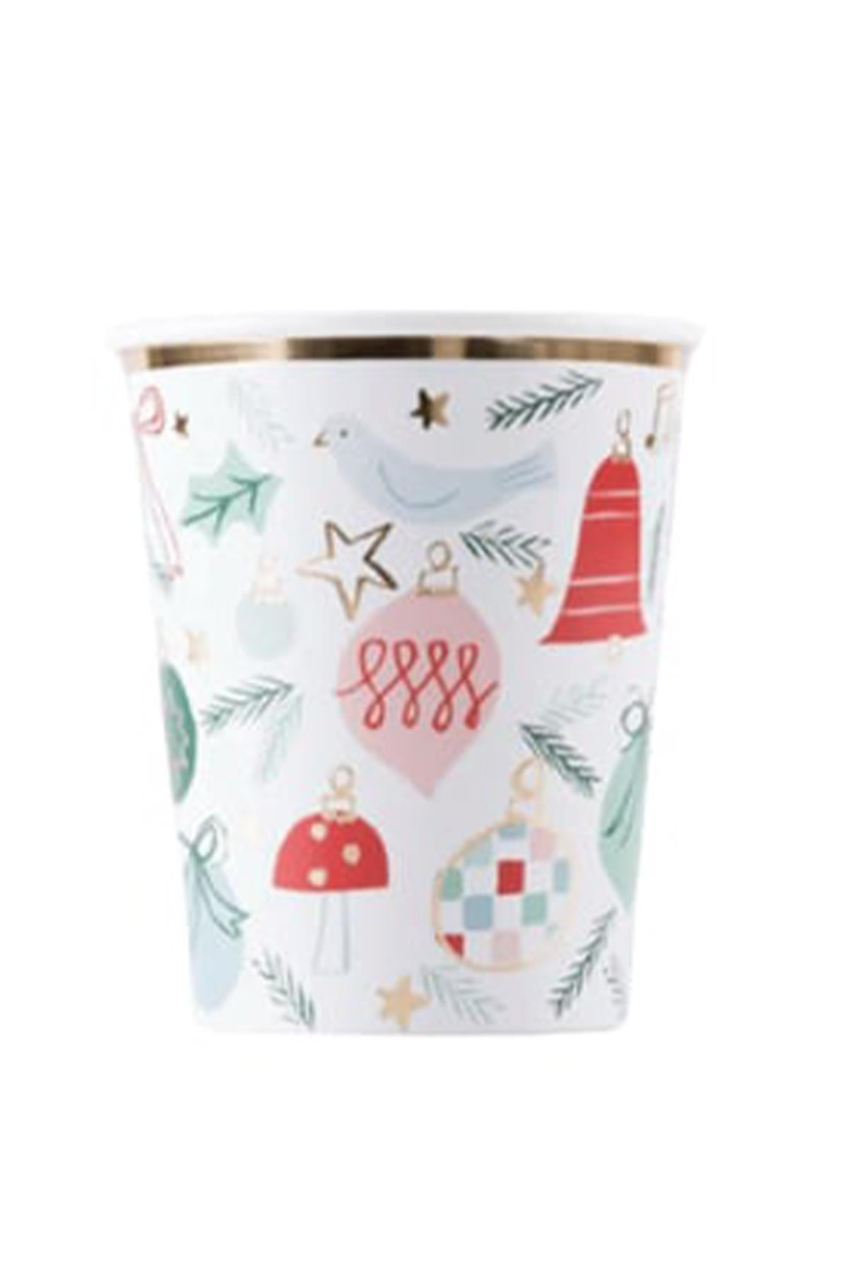 Meri Meri - Festive Pattern Cups - Yeni Yıl Bardaklar (8'li) Çok Renkli