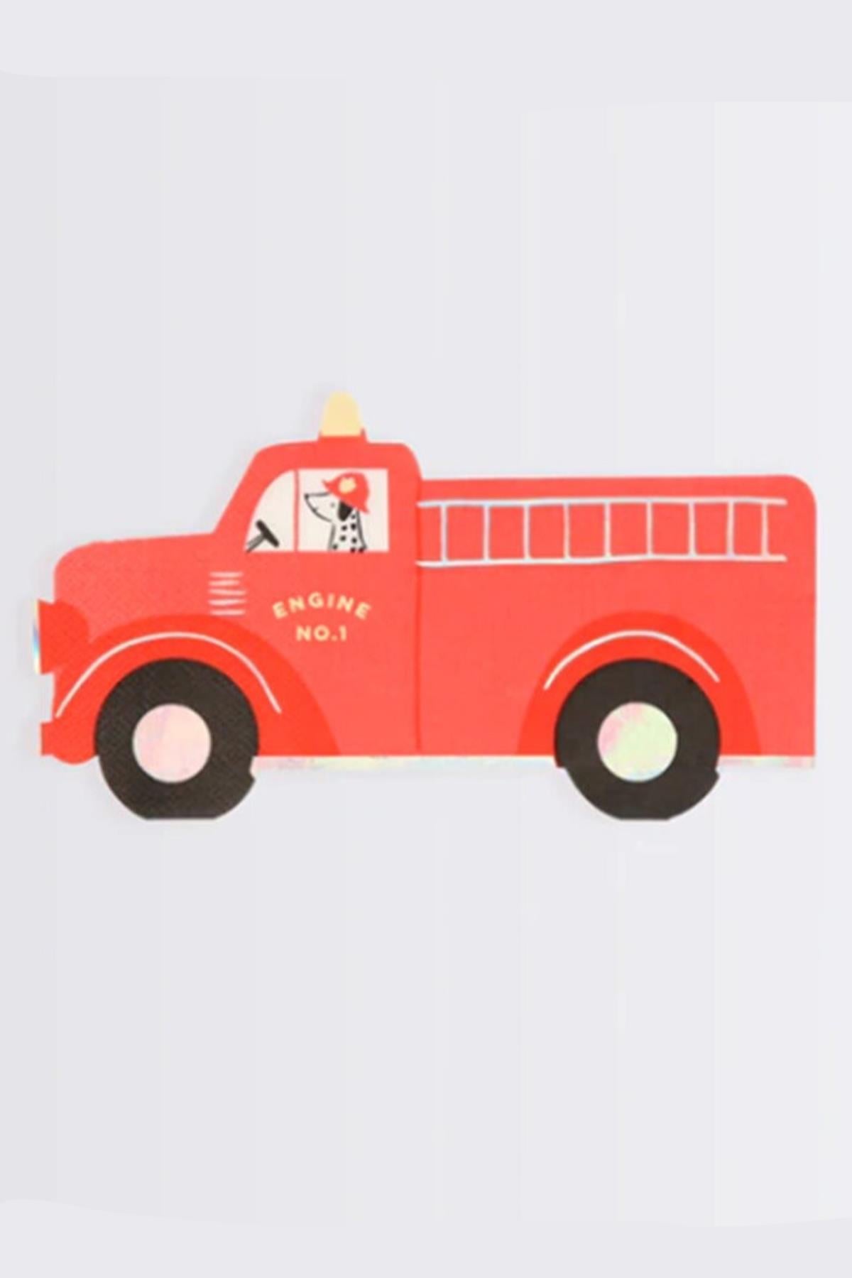 Meri Meri - Fire Truck Napkins - İtfaiye Kamyonu Peçete - 16'lı Çok Renkli
