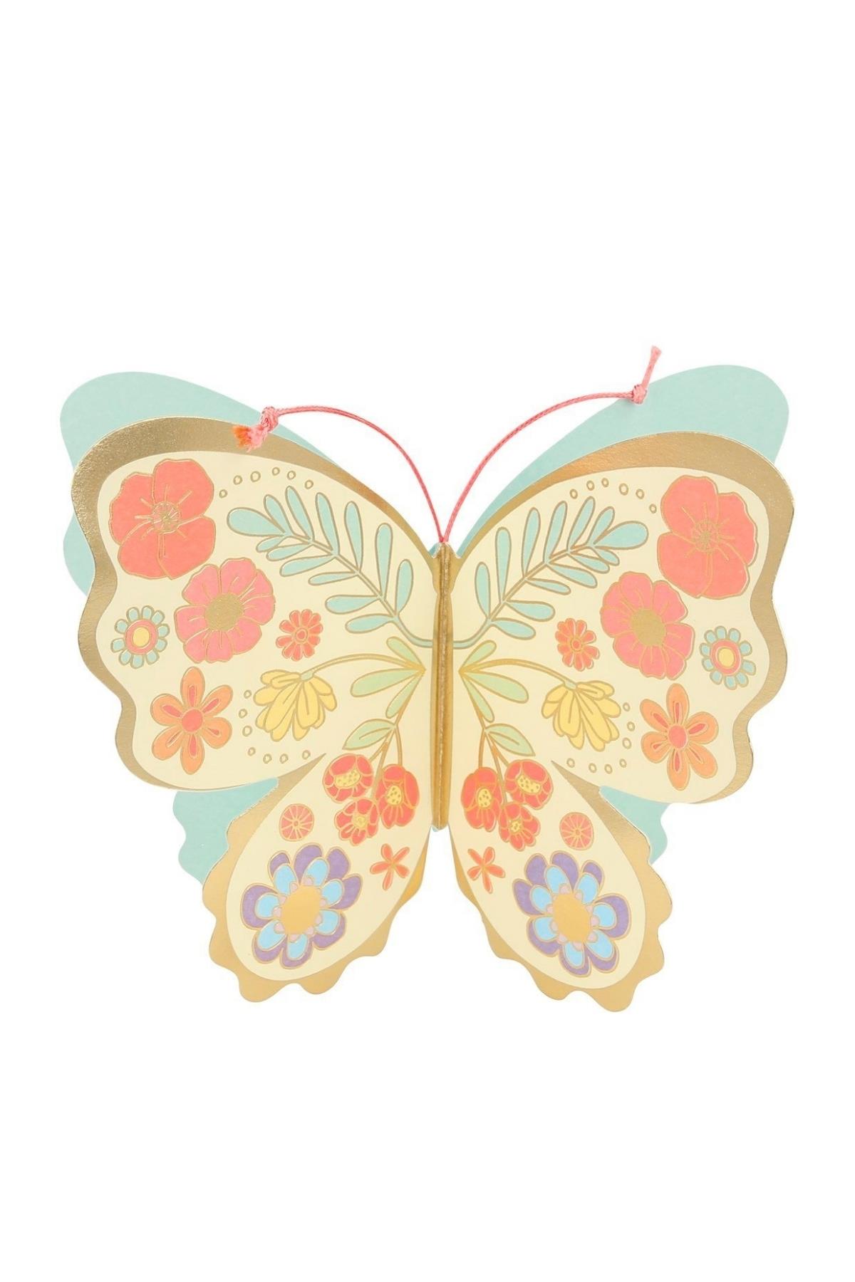 Meri Meri - Floral Butterfly Card - Çiçekli Kelebek Tebrik Kartı Çok Renkli