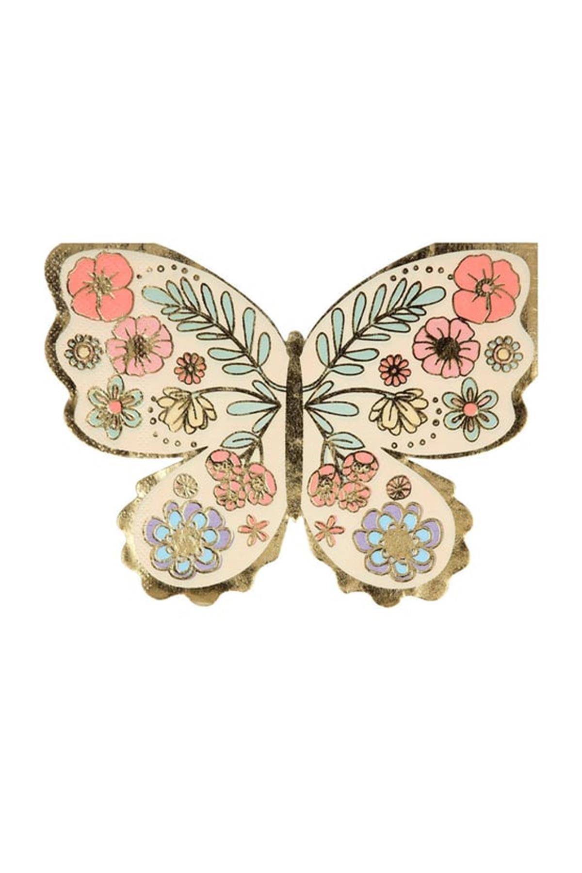 Meri Meri - Floral Butterfly Napkins - Çiçekli Kelebek Peçete - 16'lı Çok Renkli