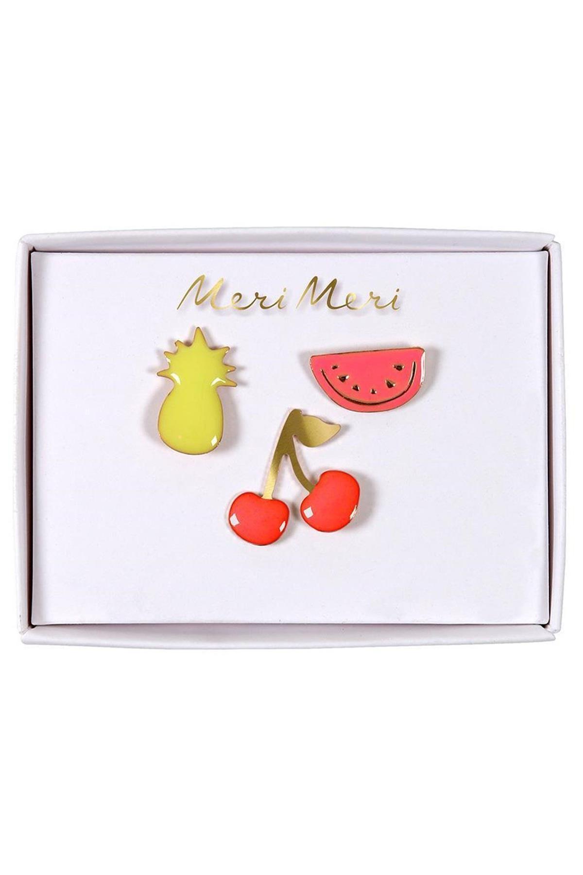 Meri Meri - Fruit Enamel Lapel Pins - Meyve Broşlar Çok Renkli
