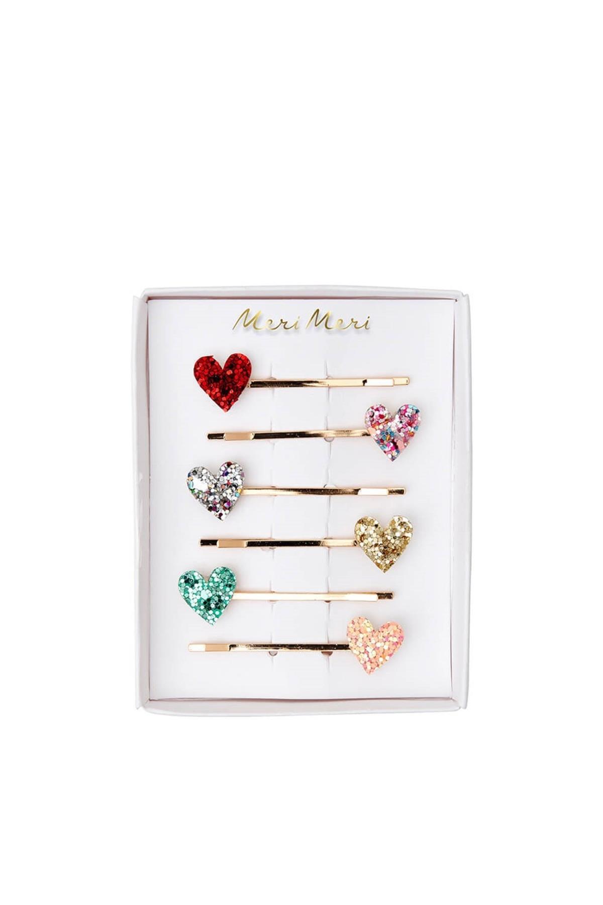 Meri Meri - Glitter Heart Hair Slides - Simli Kalp Tokalar Çok Renkli