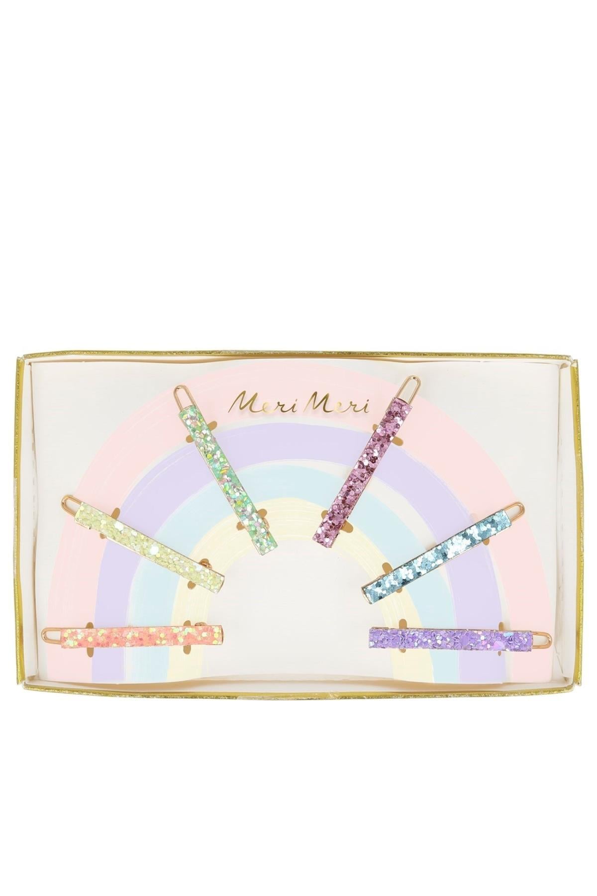 Meri Meri - Glitter Rainbow Hair Clips - Simli Gökkuşağı Toka Çok Renkli