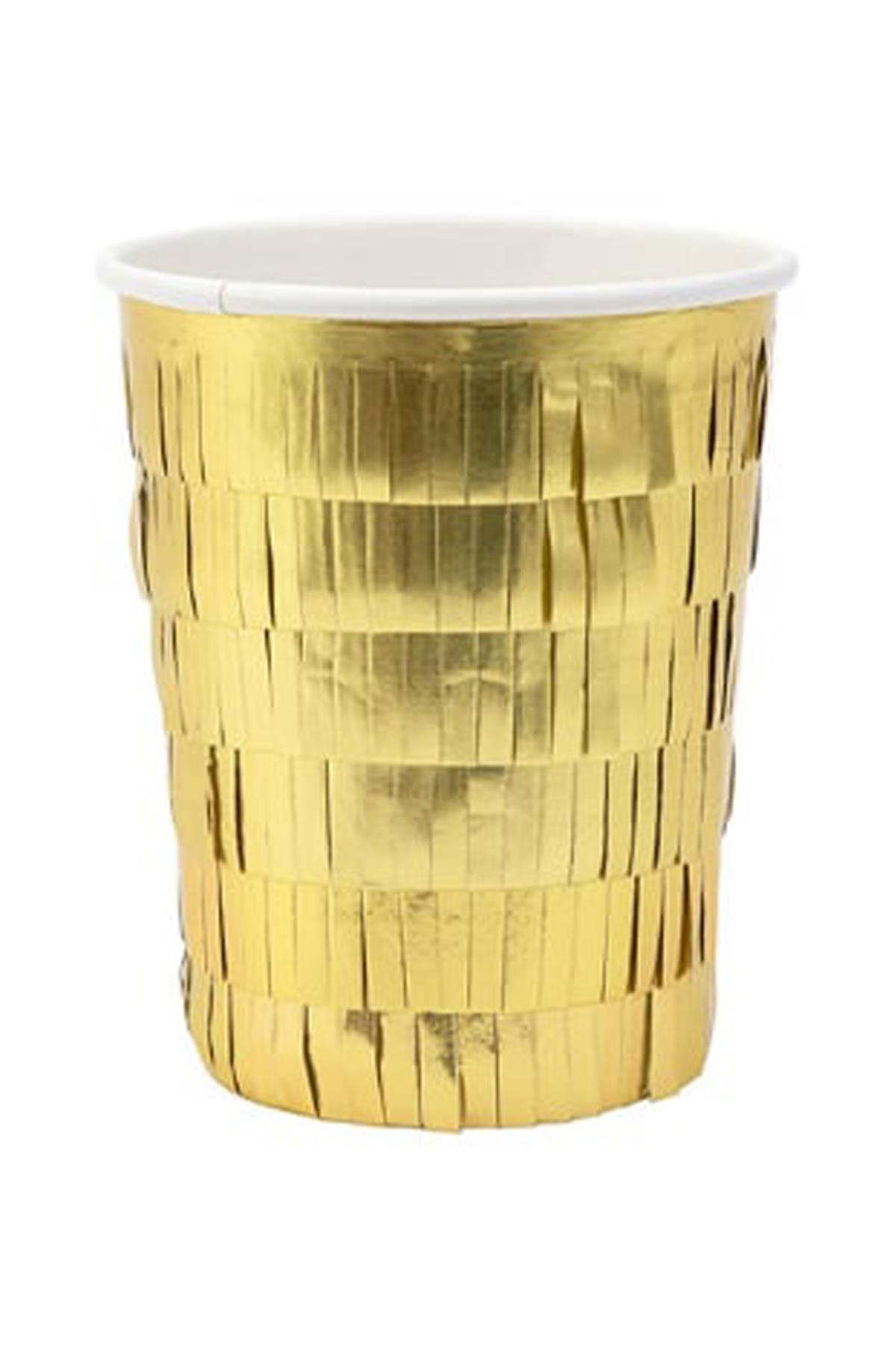 Meri Meri - Gold Fringe Party Cups - Altın Saçaklı Bardaklar Çok Renkli