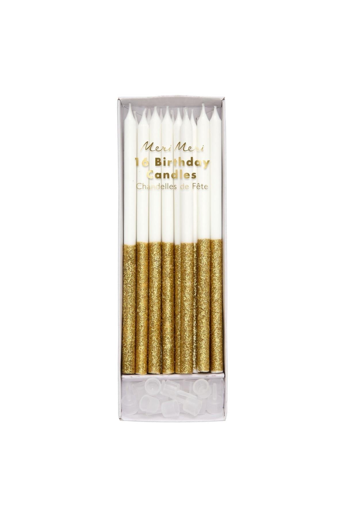 Meri Meri - Gold Glitter Dipped Candles - Altın Simli Mumlar Çok Renkli