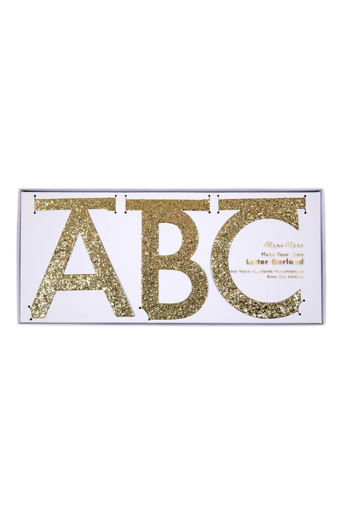 Meri Meri - Gold Glitter Letter Garland Kit - Altın Simli Harf Seti Çok Renkli