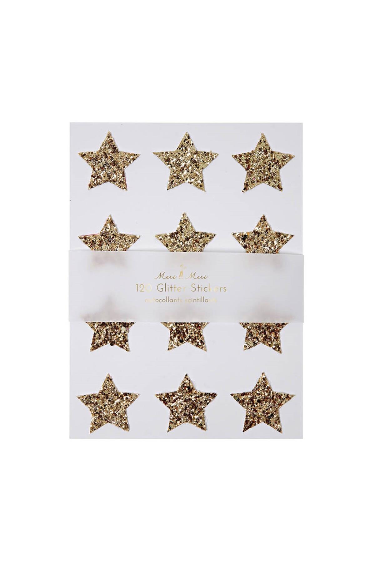 Meri Meri - Gold Glitter Stars Sticker Sheets - Altın Parıltılı Yıldız Çıkartma Çok Renkli