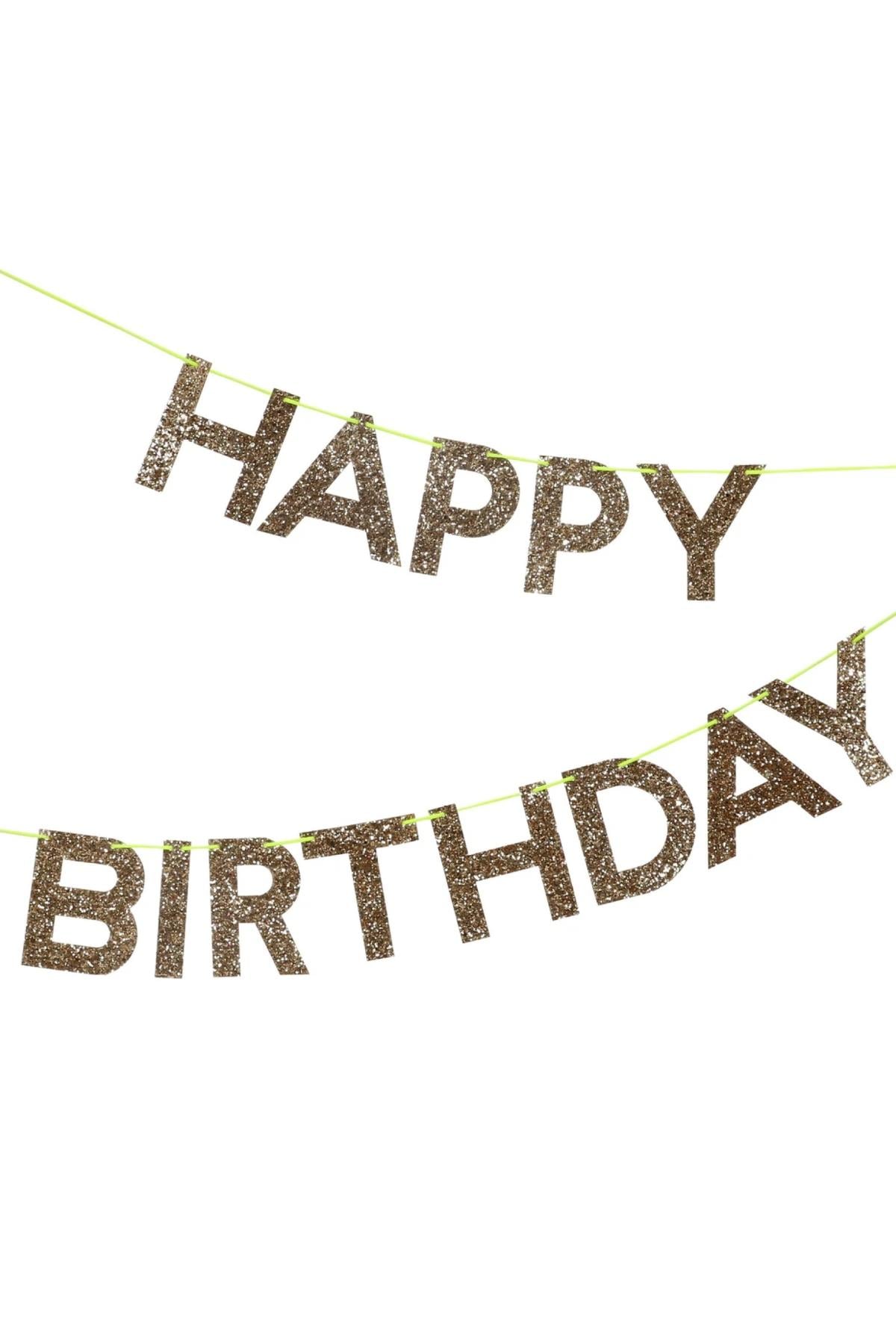 Meri Meri - Gold Happy Birthday Garland - Altın Happy Birthday Asılan Süs Çok Renkli