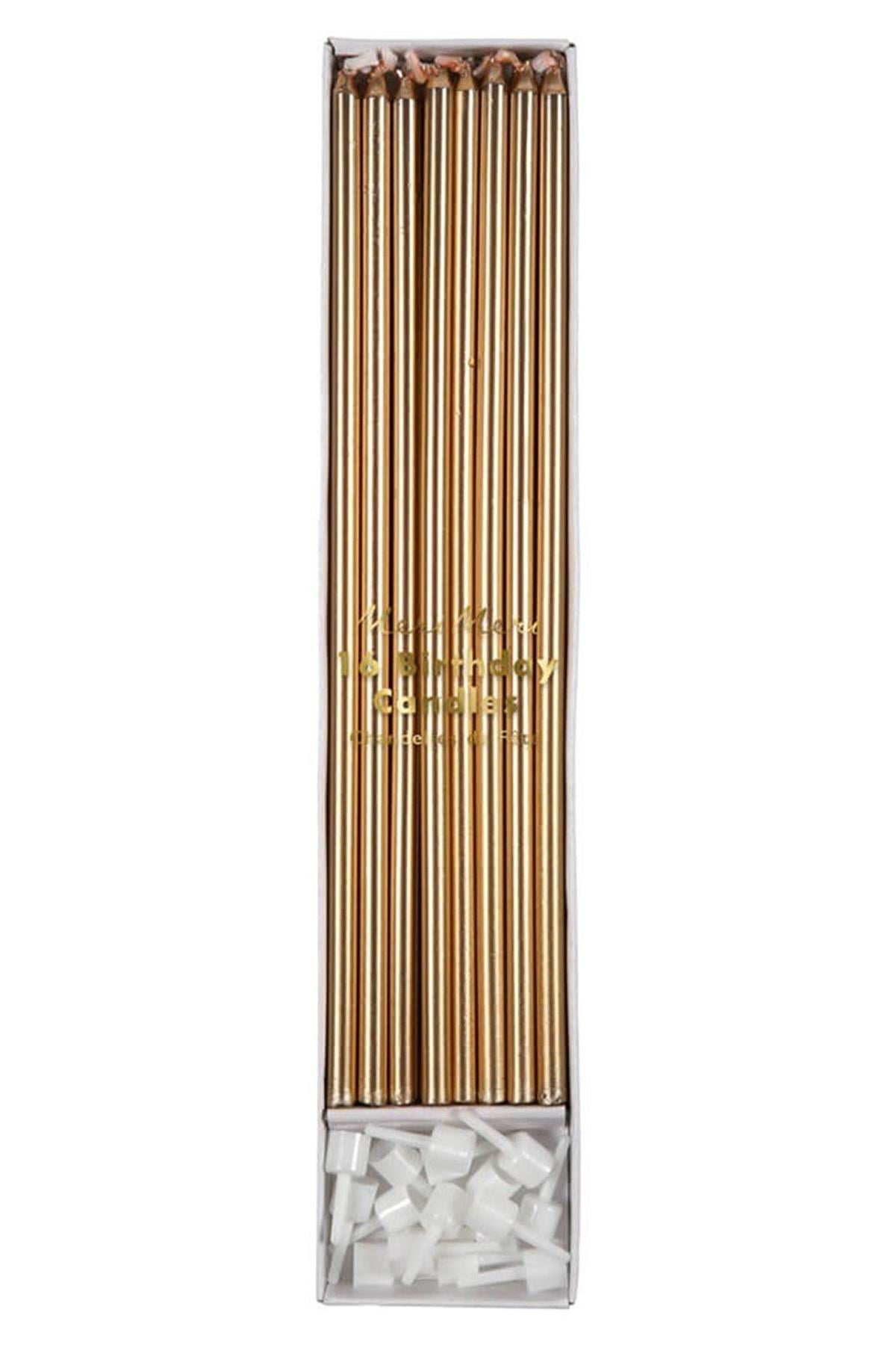Meri Meri - Gold Long Candles - Uzun Altın Mum Çok Renkli