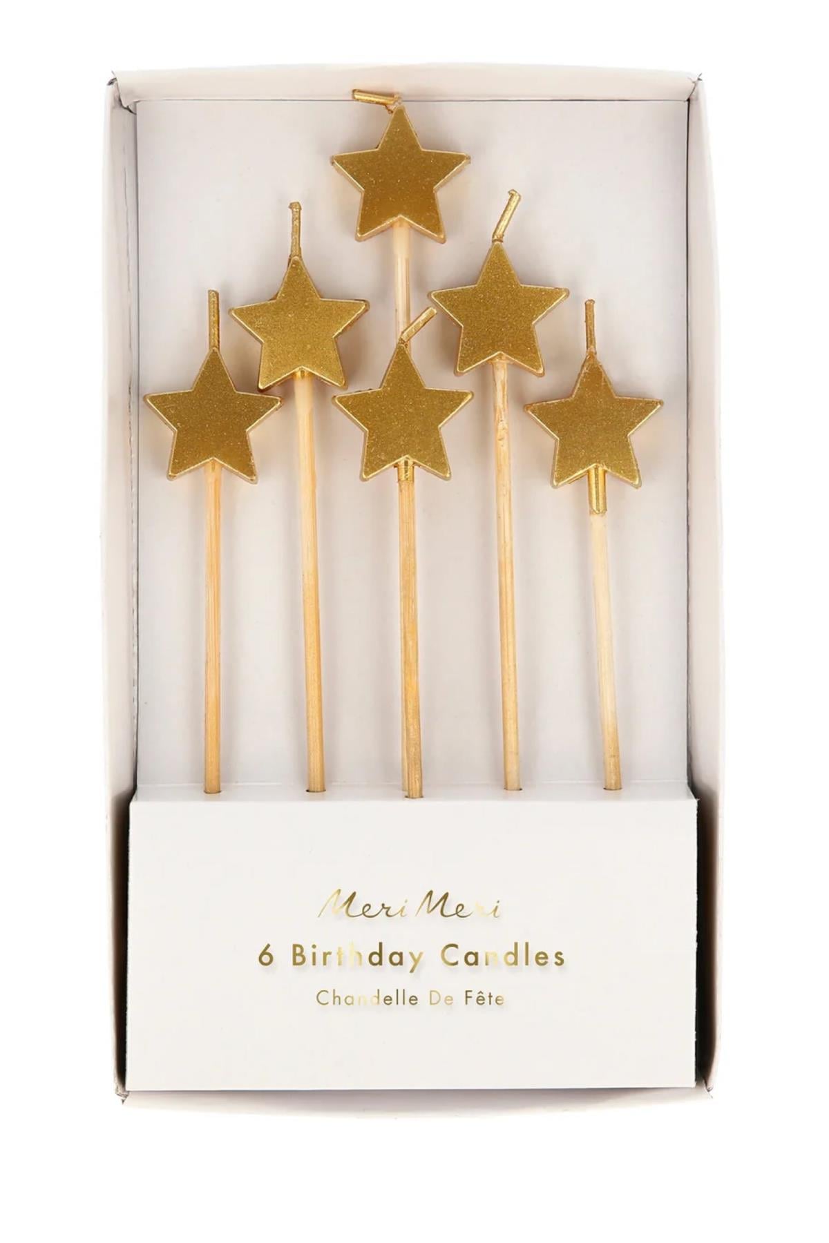 Meri Meri - Gold Star Candles - Altın Yıldız Mumlar - 6'lı Çok Renkli