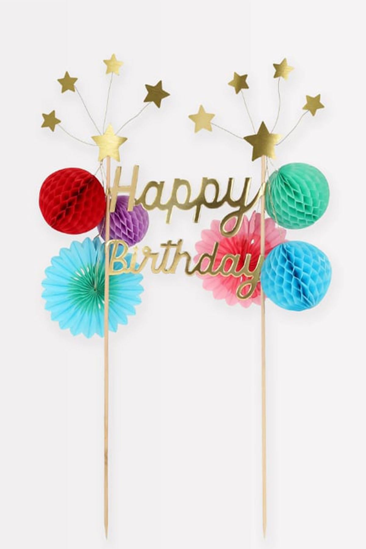 Meri Meri - Happy Birthday Cake Topper - Happy Birthday Pasta Süsü Çok Renkli