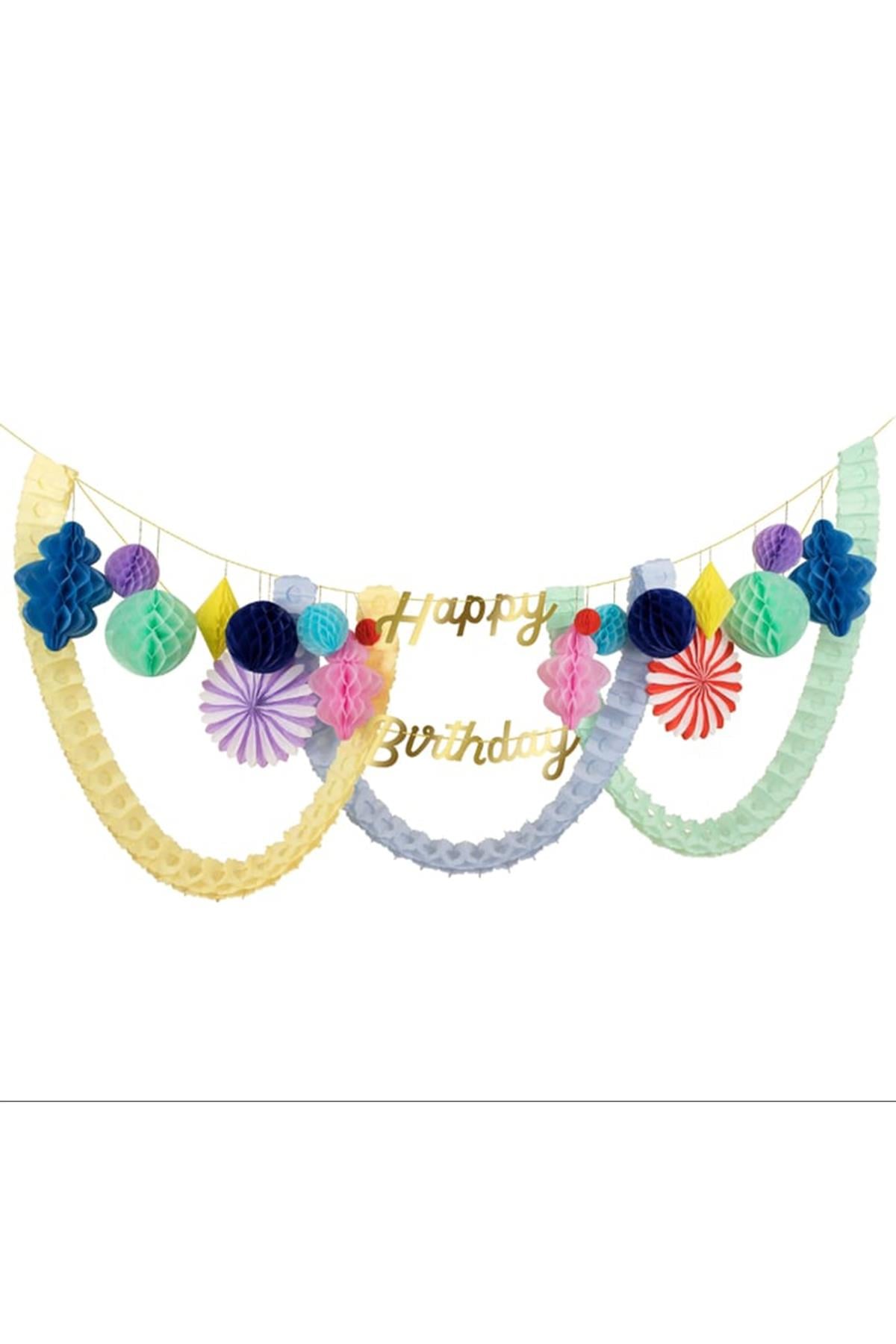 Meri Meri - Happy Birthday Honeycomb Garland - Happy Birthday Petekli Asılan Süs Çok Renkli