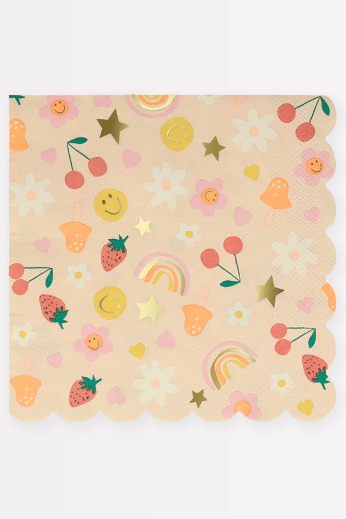 Meri Meri - Happy Face Icons Large Napkins - Mutlu Yüz Semboller Peçeteler (L) (x16) Çok Renkli