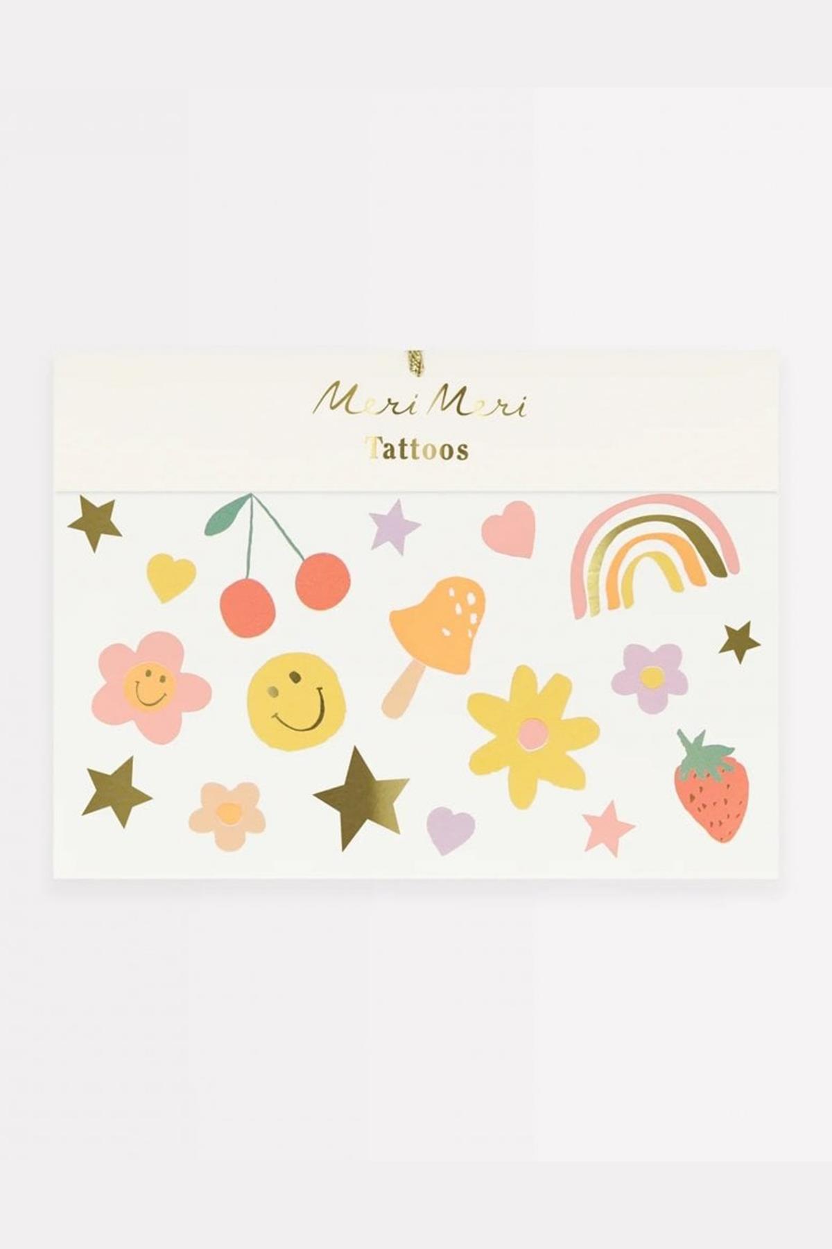 Meri Meri - Happy Face Temporary Tattoos - Mutlu Yüzler & Semboller Geçici Dövmeleri (x2) Çok Renkli