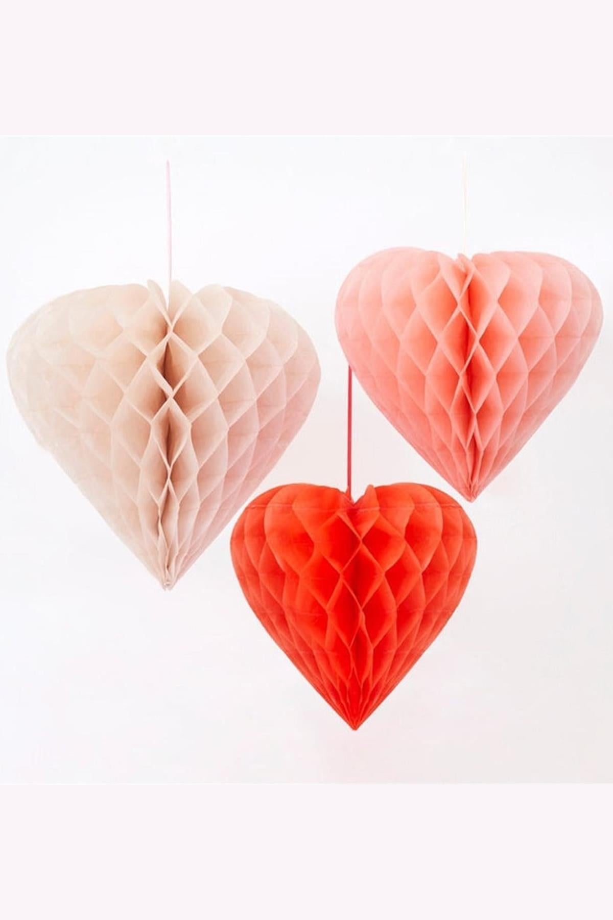Meri Meri - Heart Honeycomb Decorations - Kalpli Petek Dekorlar Çok Renkli