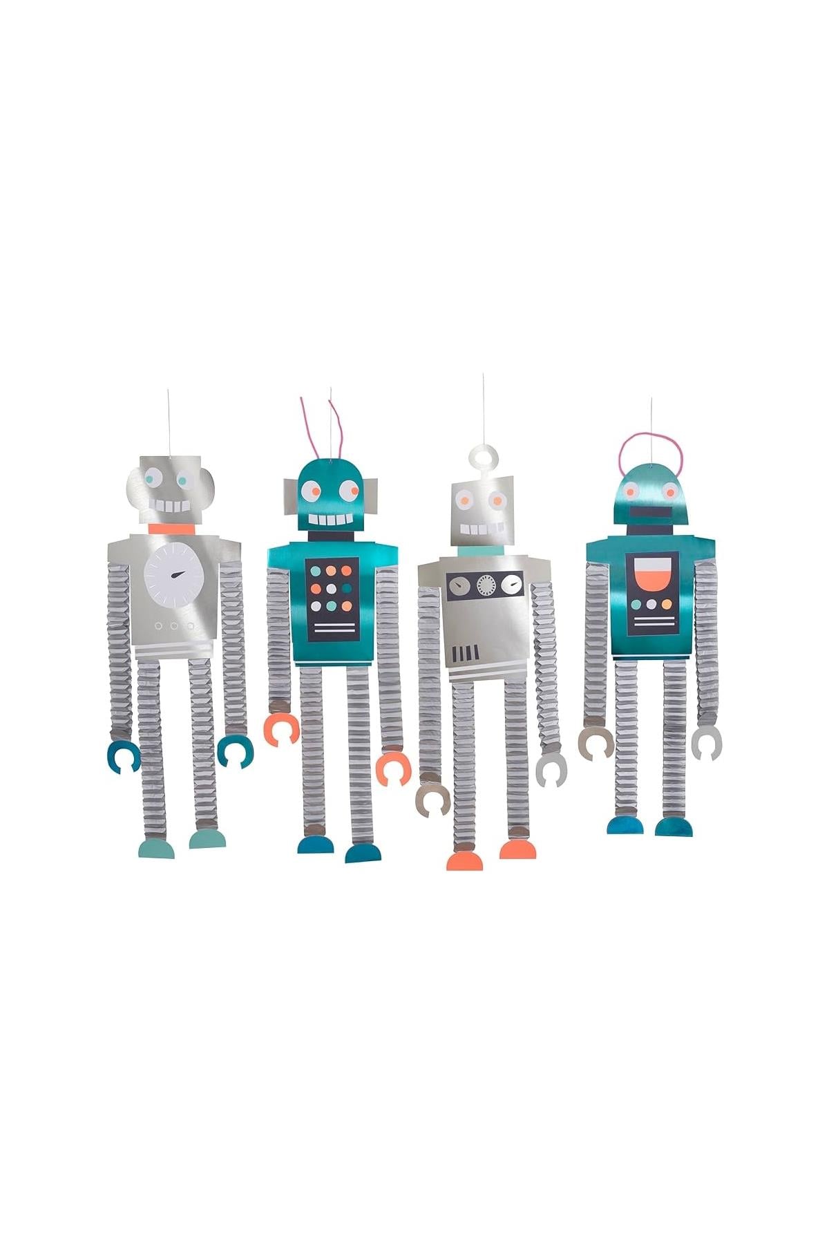 Meri Meri - Honeycomb Robot Decorations - Petek Robot Dekorlar - 4lü Çok Renkli