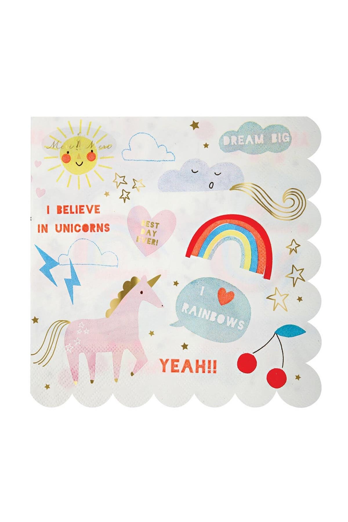 Meri Meri - I Believe In Unicorns Large Napkins - Unicorn Peçete - L Çok Renkli