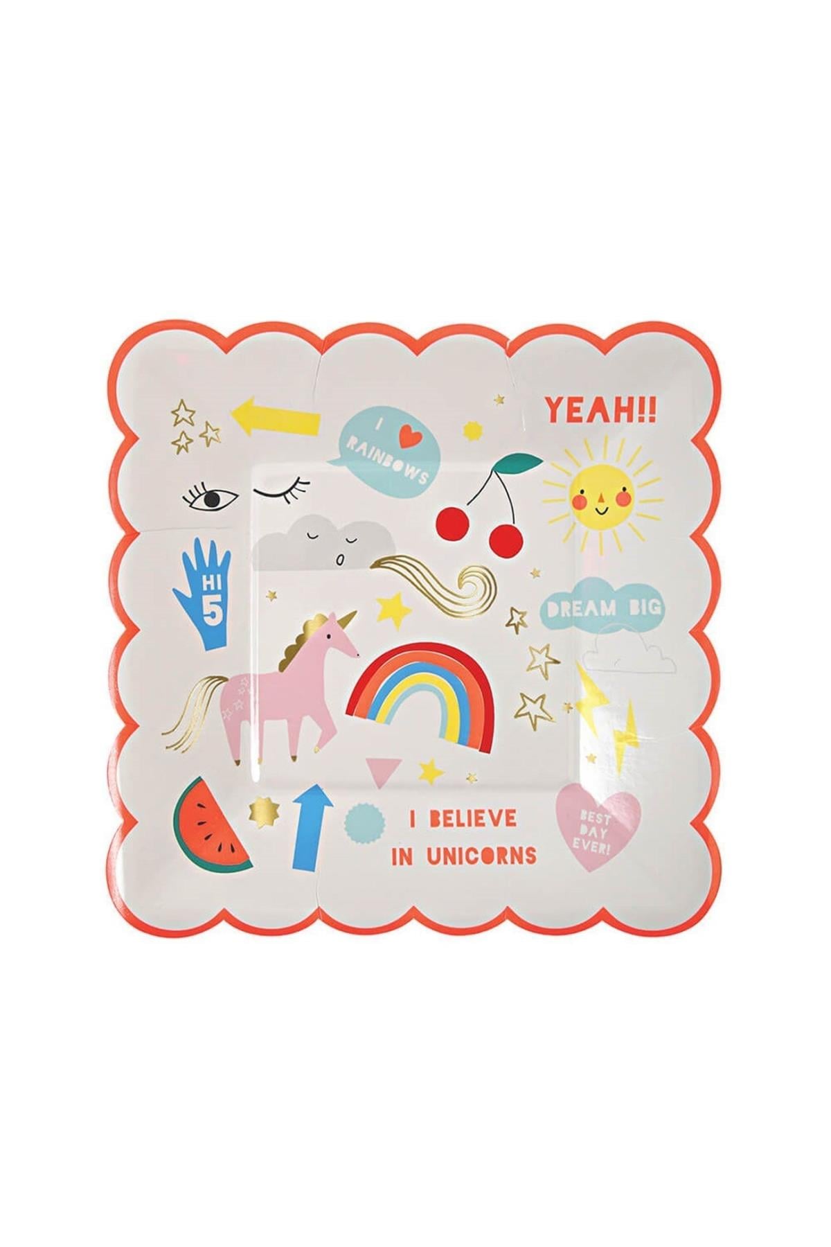 Meri Meri - I Believe In Unicorns Small Plates - Unicorn Tabak - S Çok Renkli