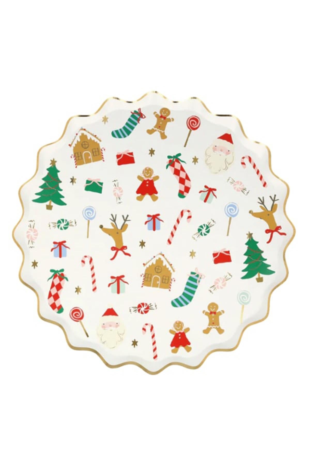 Meri Meri - Jolly Christmas Side Plates - Yeni Yıl Tabaklar (M) (8'li) Çok Renkli
