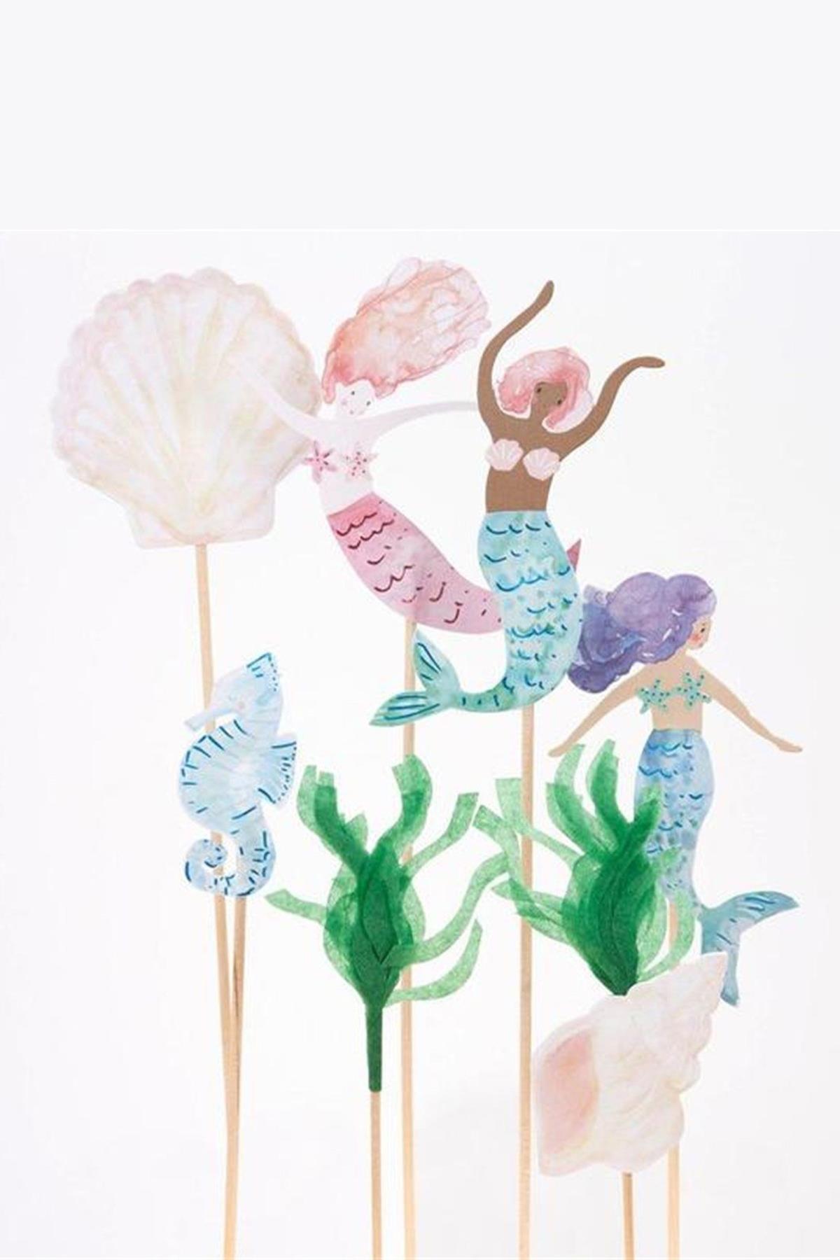Meri Meri - Mermaid Cake Toppers - Deniz Kızı Pasta Süsleri Çok Renkli