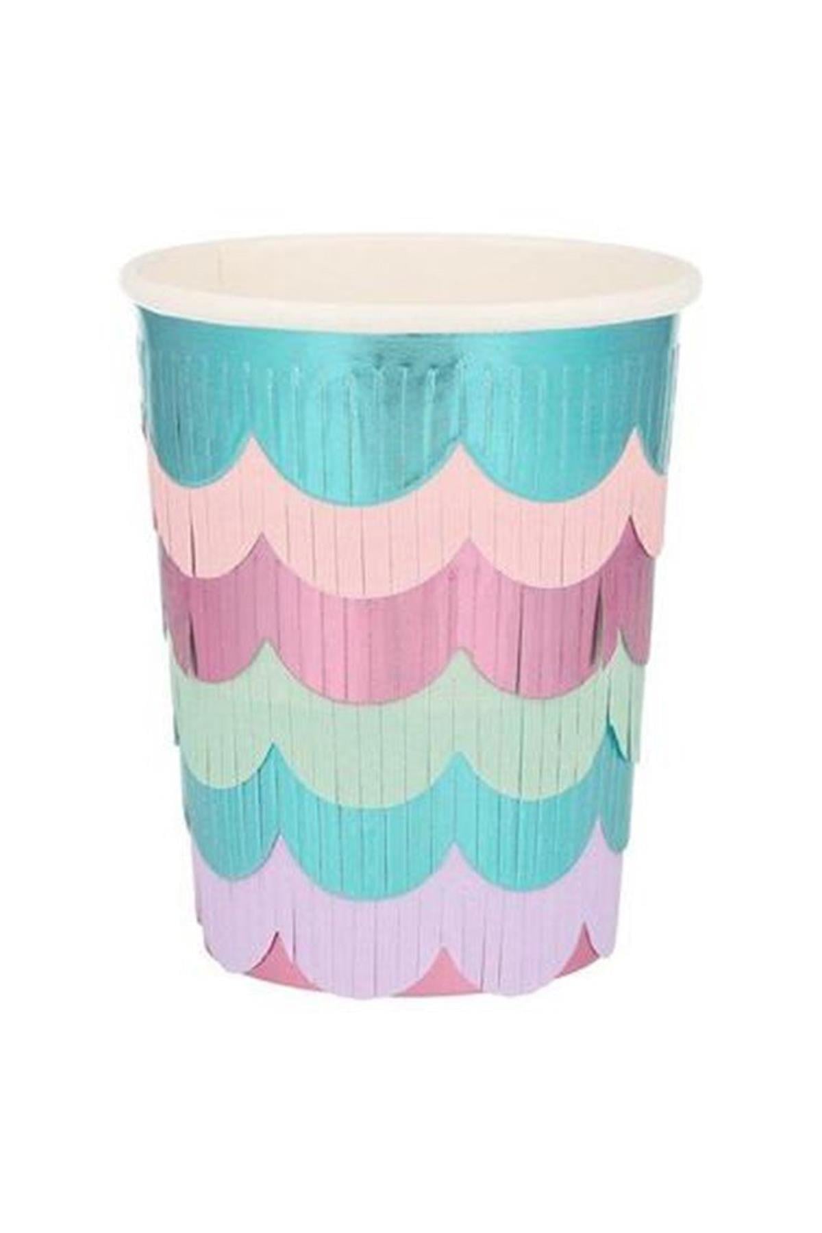 Meri Meri - Mermaid Scalloped Fringe Cups - Deniz Kızı Püsküllü Bardaklar Çok Renkli