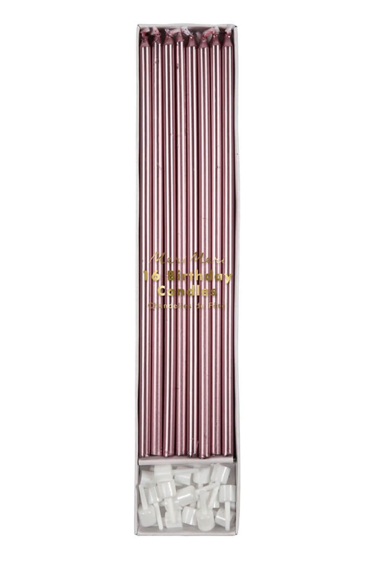 Meri Meri - Metallic Pink Long Candles - Uzun Metalik Pembe Mum Çok Renkli