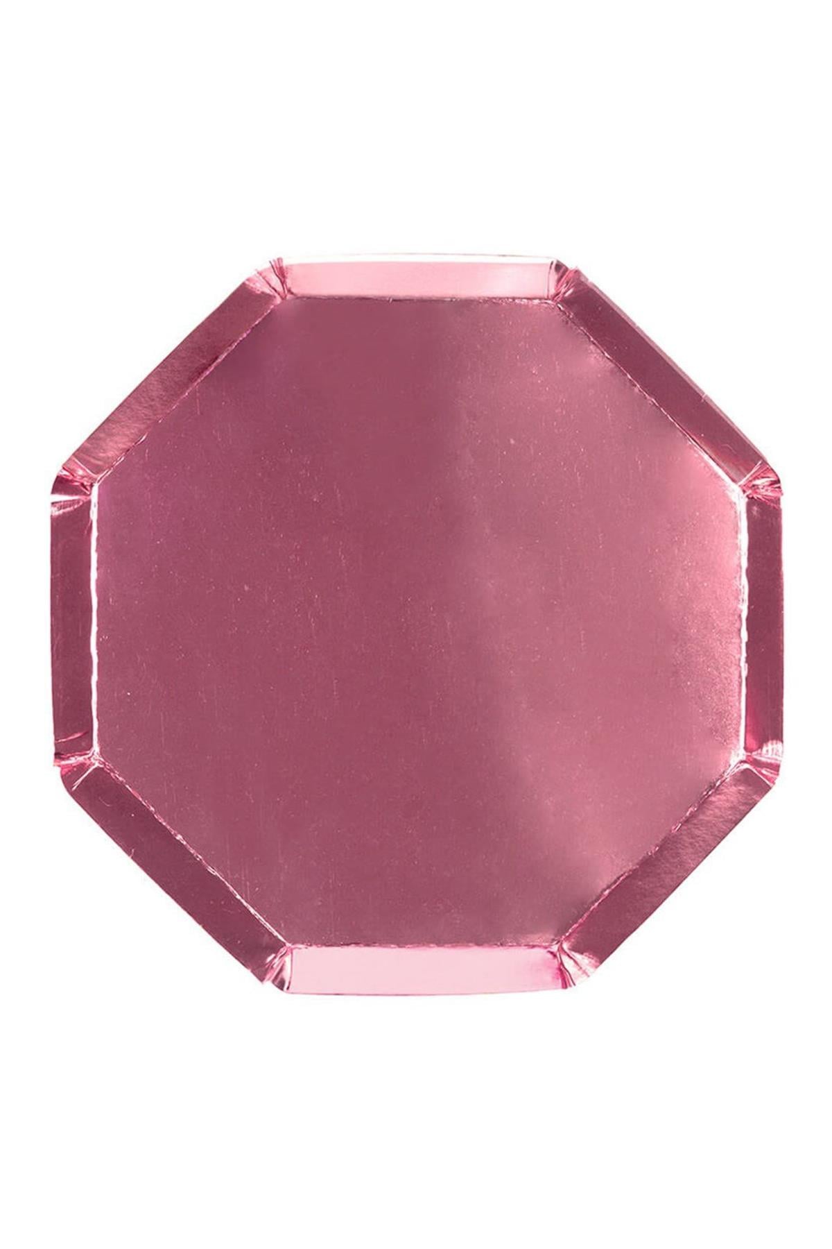 Meri Meri - Metallic Pink Plates - Metalik Pembe Tabaklar - M - 8'li Çok Renkli
