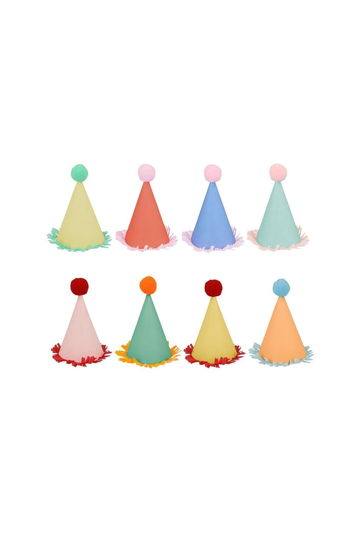 Meri Meri - Mini Animal Parade Hats - Mini Pon Ponlu Parti Şapkaları (8'li) Çok Renkli