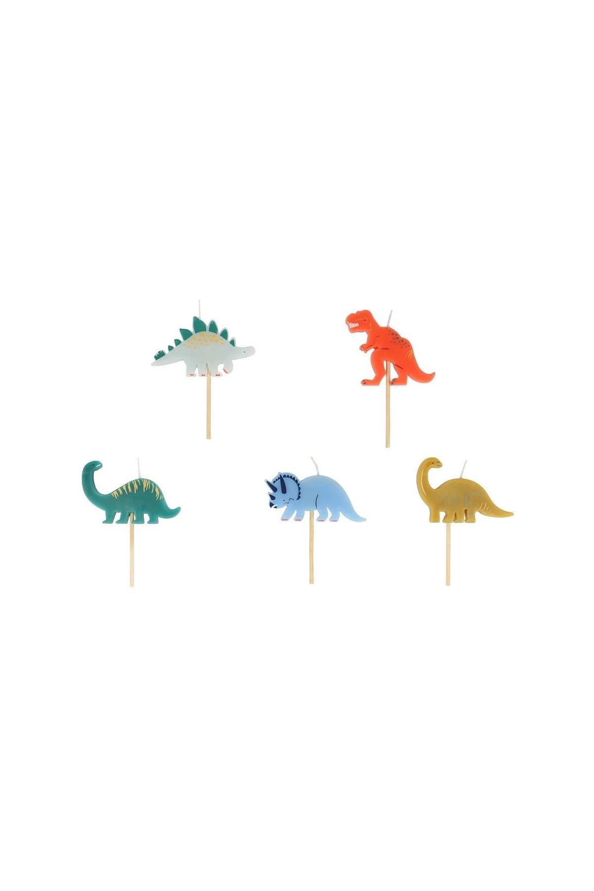 Meri Meri - Mini Dino Candles - Mini Dinozor Mumlar - 5'li Çok Renkli