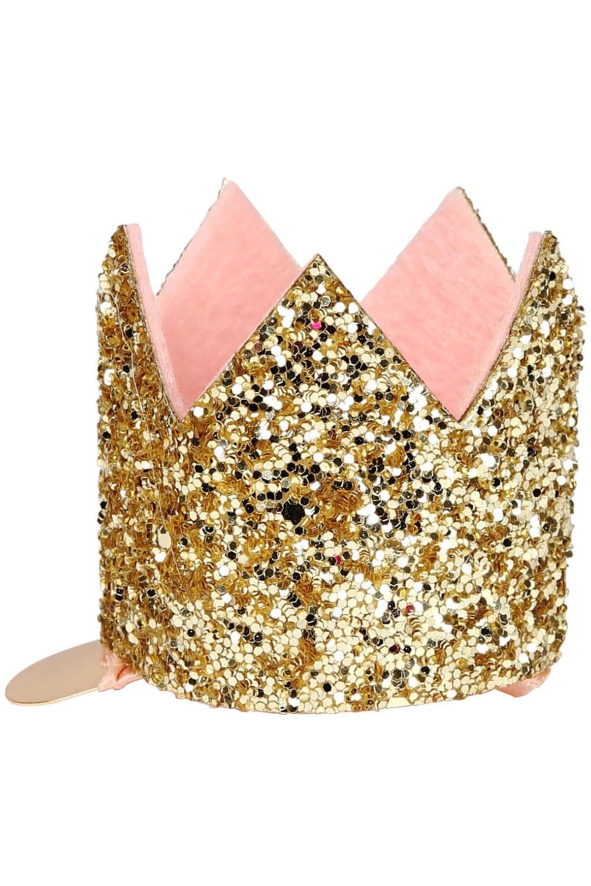 Meri Meri - Mini Gold Glitter Crown Hair Clip - Mini Altın Simli Toka Çok Renkli