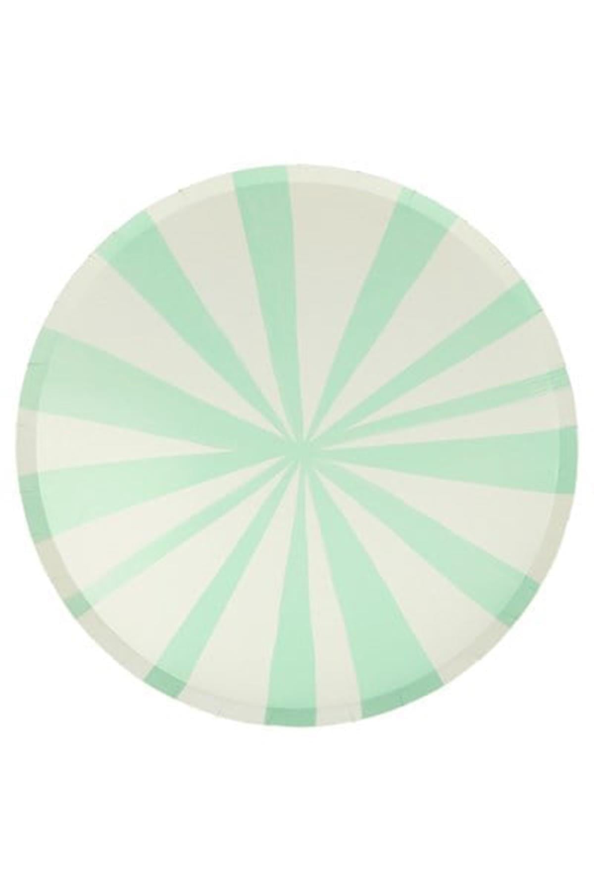 Meri Meri - Mint Stripe Plates - Mint Çizgili Tabaklar - L - 8'li Çok Renkli