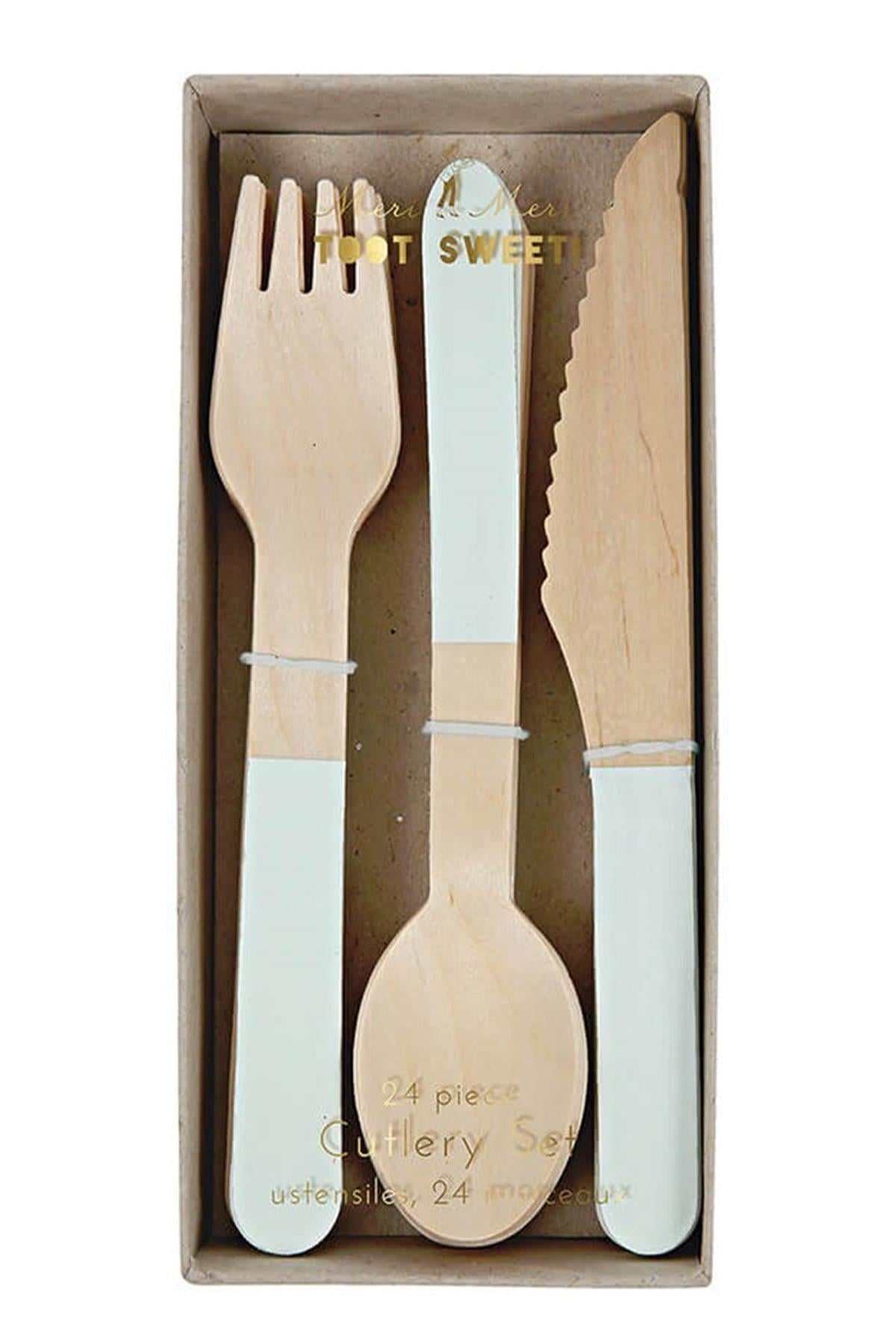 Meri Meri - Mint Wooden Cutlery Set - Mint Tahta Çatal-Kaşık-Bıçak Set Çok Renkli