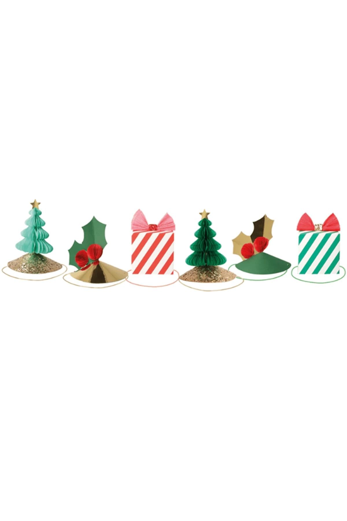 Meri Meri - Mixed Christmas Party Hats - Yeni Yıl Şapkaları (6'lı) Çok Renkli