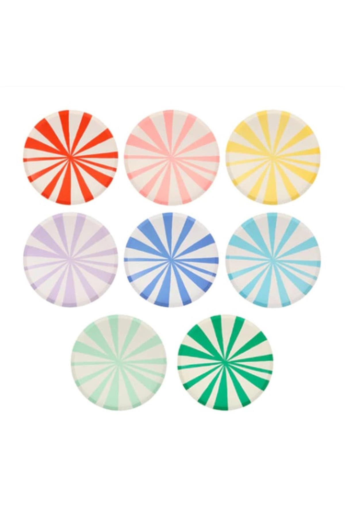 Meri Meri - Mixed Stripe Side Plates - Karışık Çizgili Tabaklar - M - 8'li Çok Renkli