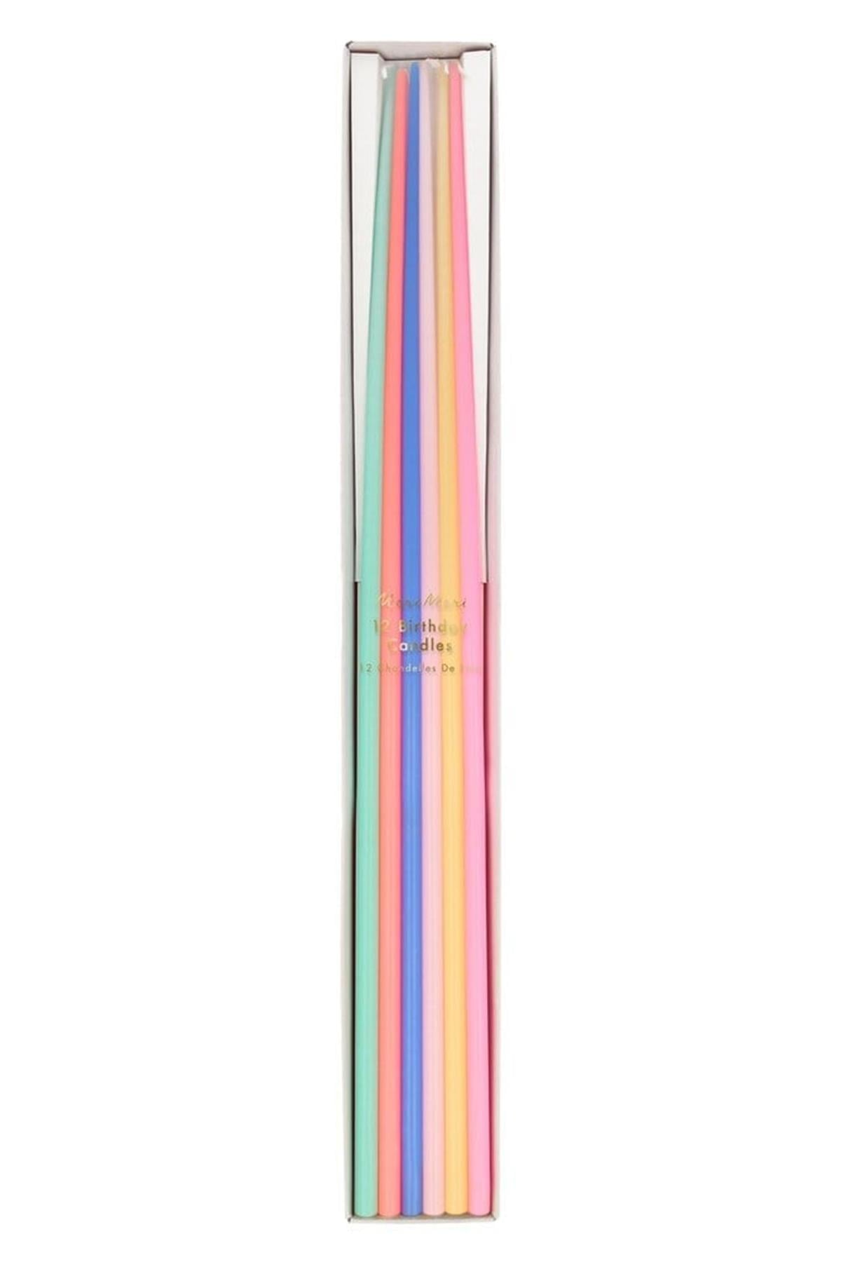Meri Meri - Mixed Tall Tapered Candles - Karışık Uzun Mumlar - 12'li Çok Renkli