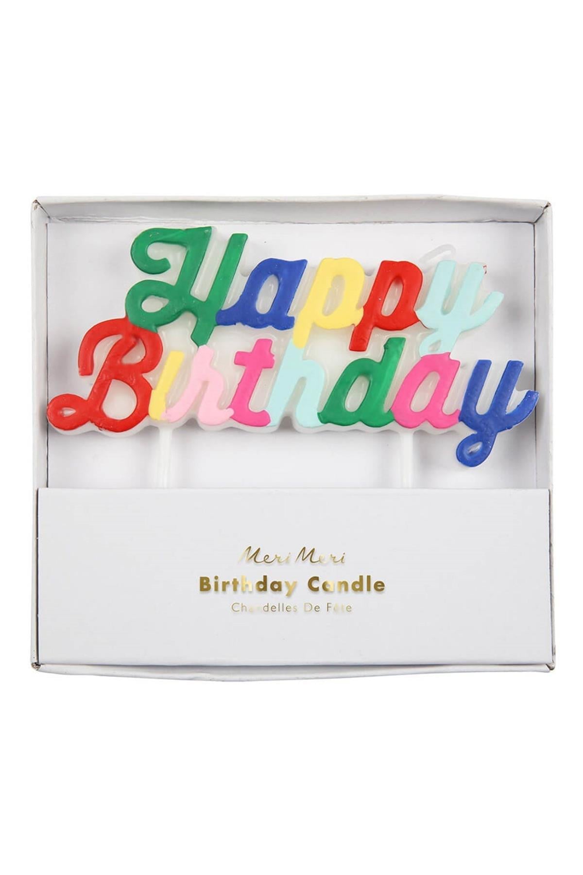 Meri Meri - Multicolor Happy Birthday Candle - Happy Birthday Renkli Mum Çok Renkli